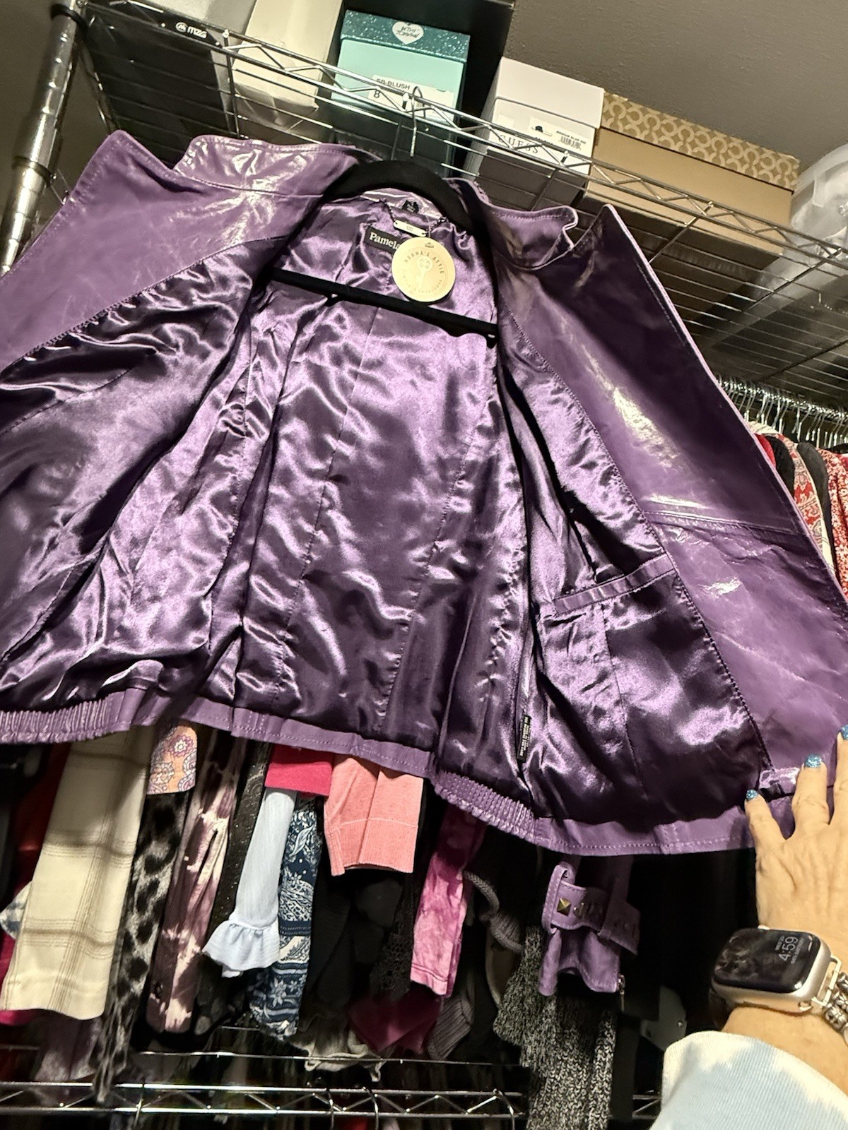 Unique Purple leather moto zipper studded jacket Pamela McCoy