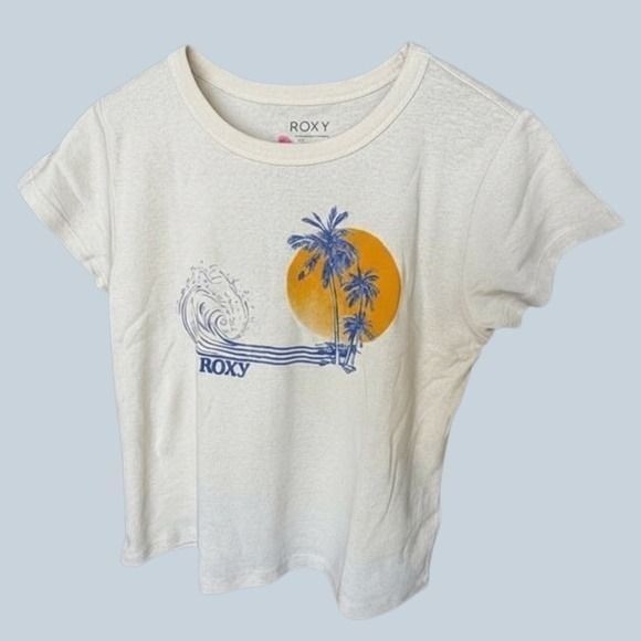 Retro Surf Lifestyle Roxy Wave Stripe Rib Graphic T-Shirt Size XLarge