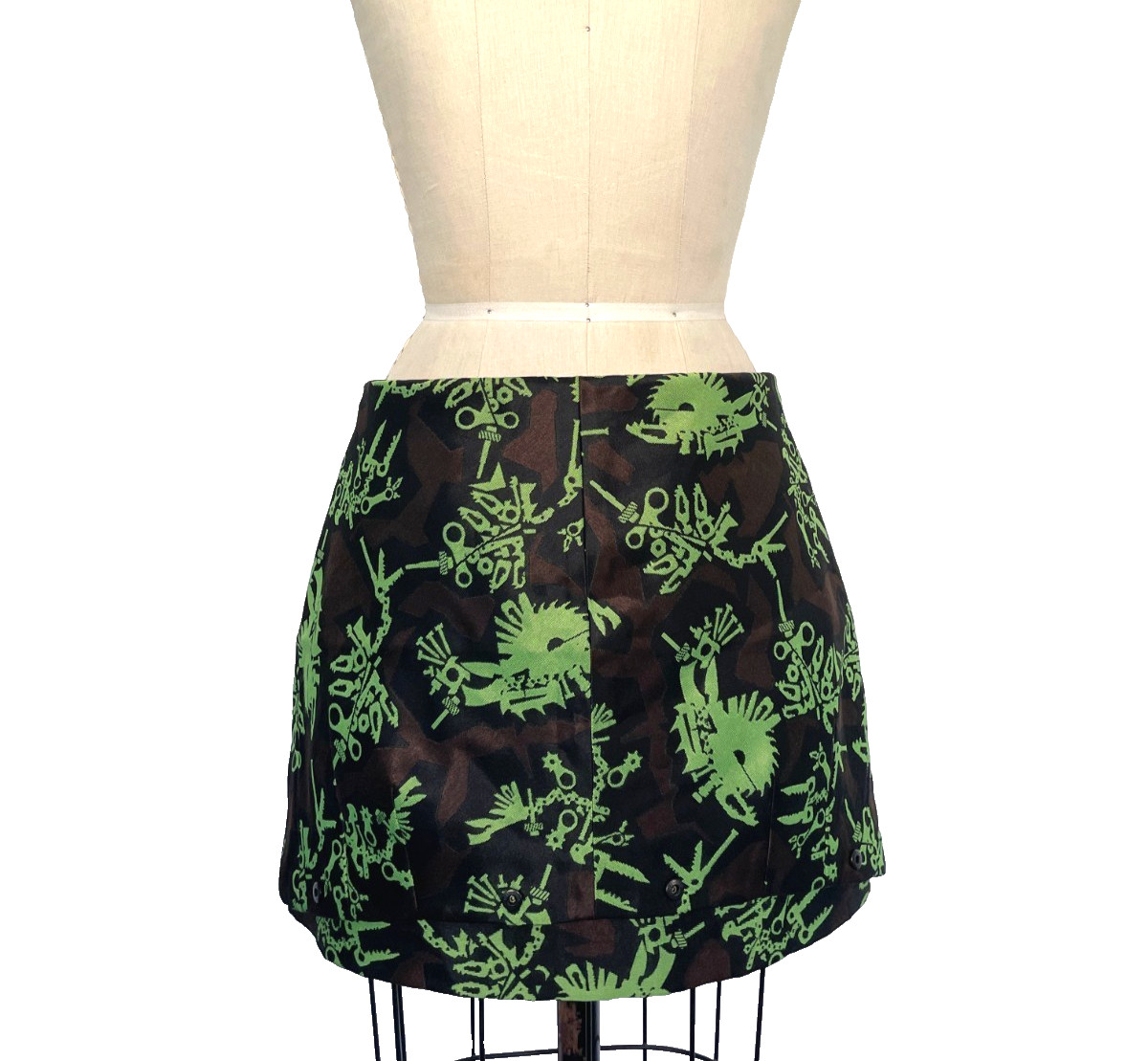 NWOT Kenzo Jacquard Structured Lime Camo Print Mini Skirt Size S | M Sportif Y2K