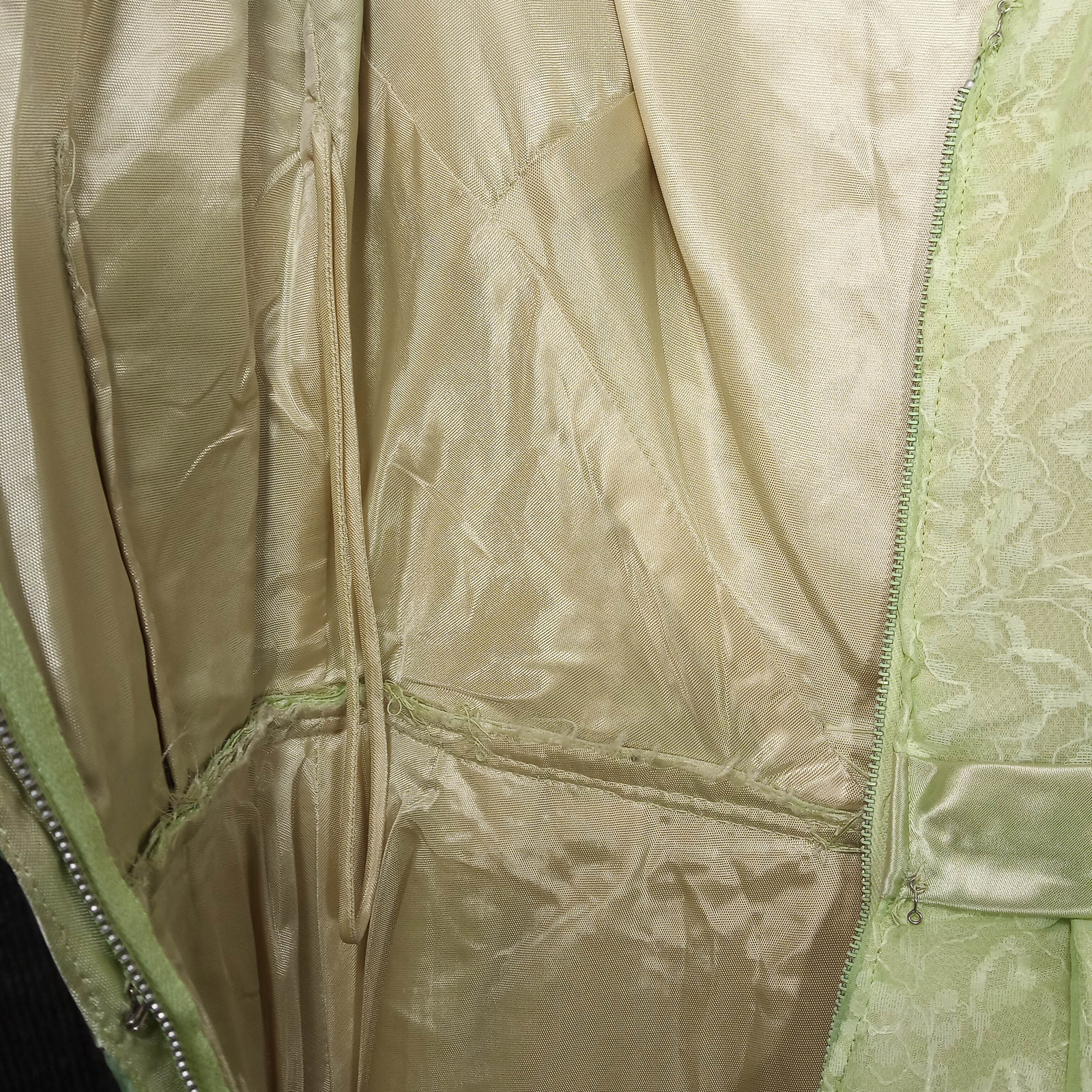 1950&rsquo;s Celery Chiffon Lace Column Gown
