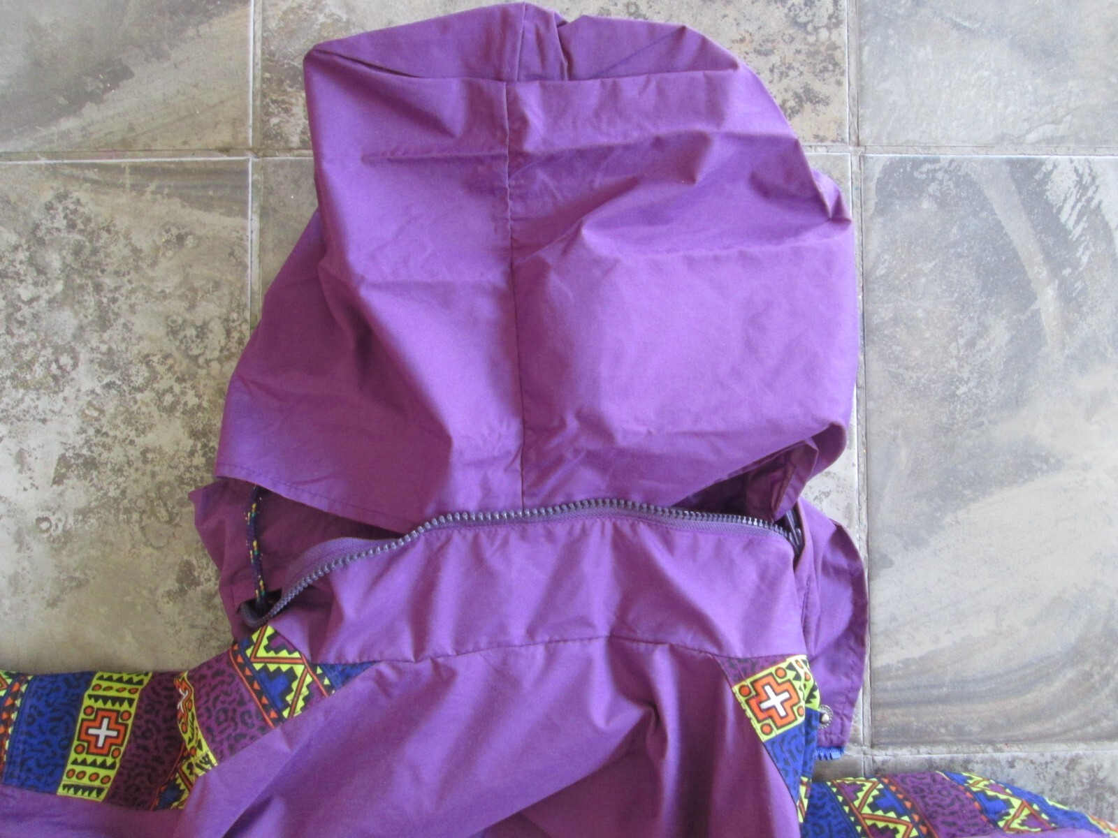 Vintage Pro Gear Nylon Jacket Women&rsquo;s Large Color Block Purple Neon Hooded Korea
