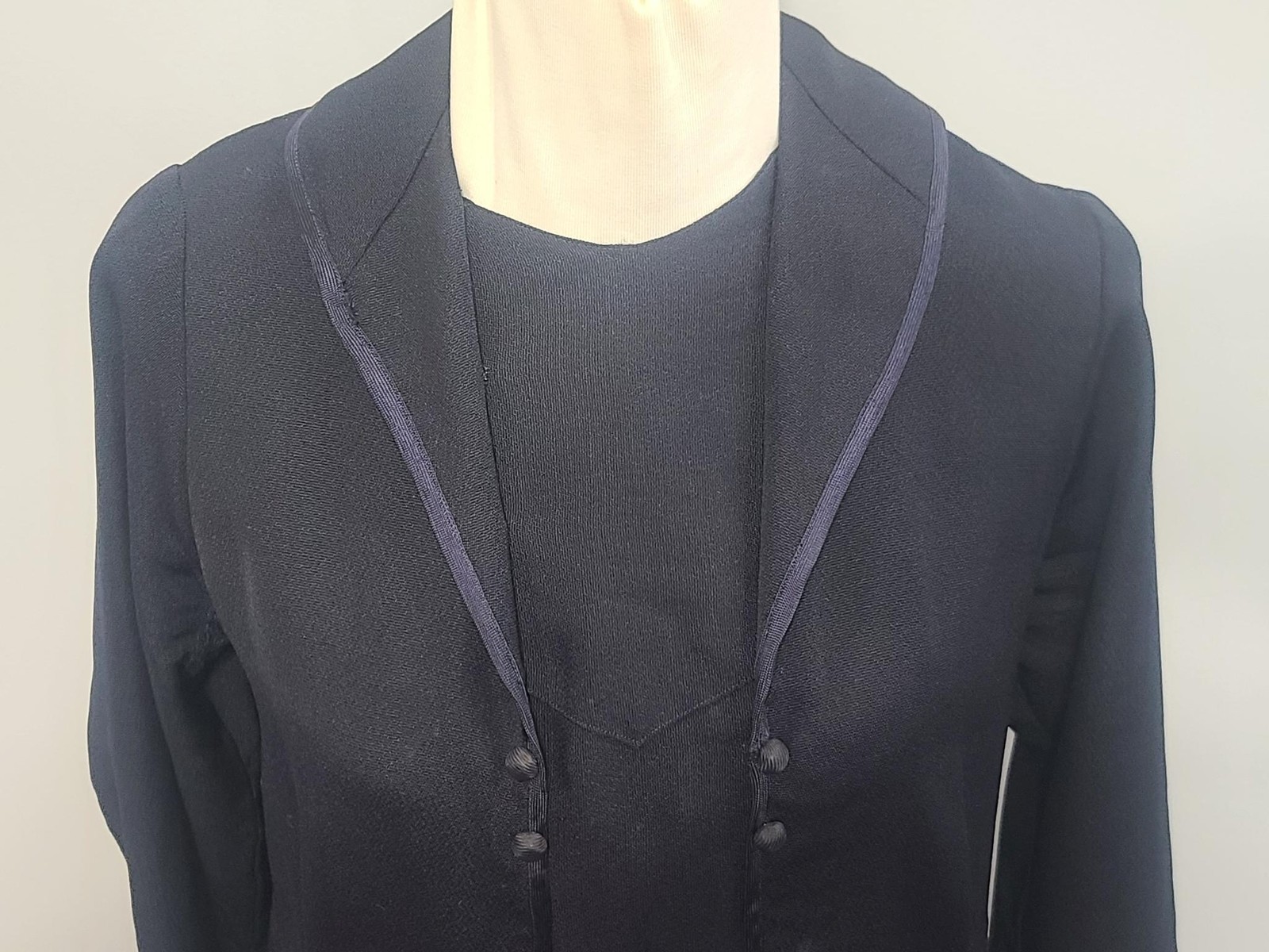 Vintage 1920s Flapper Dress Dark Blue / Black Wool German (B-40&Prime; W-37&Prime;) AS-IS