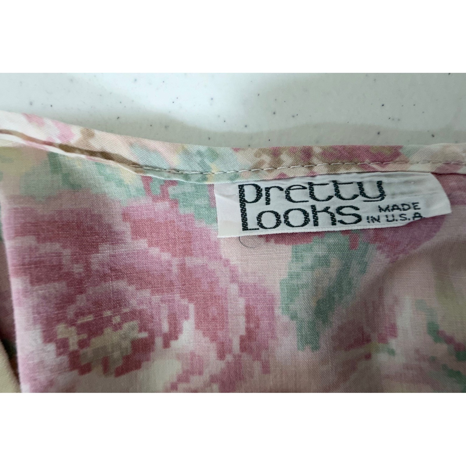 Pretty Looks Nightgown Large Pink Florali Embroidered Collar Vintage USA Cottage