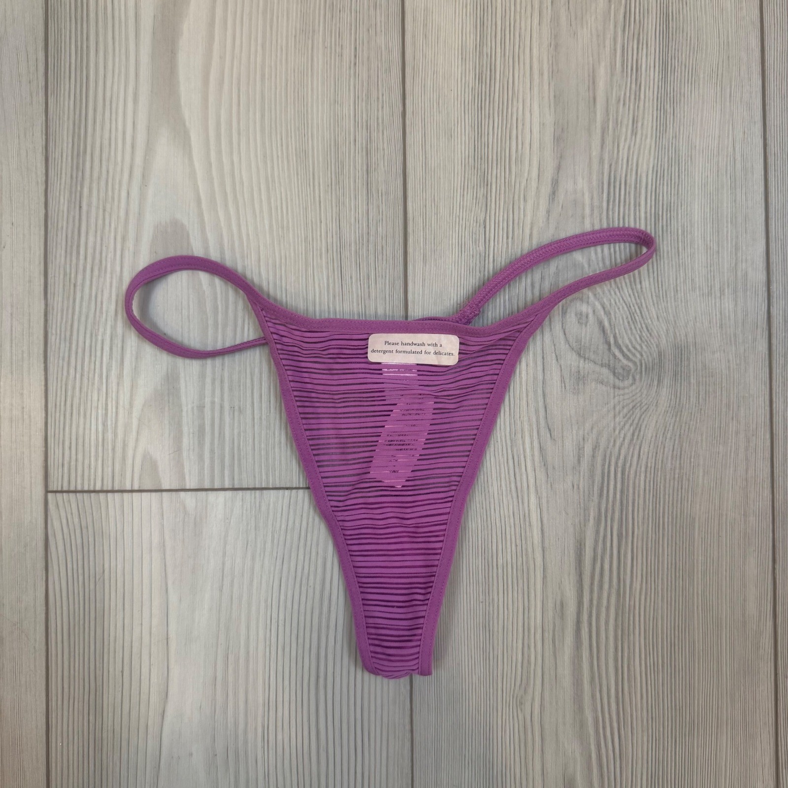 Vintage Victoria&rsquo;s Secret Purple Mesh Striped Thong Panty Y2K 2000 NWT Small
