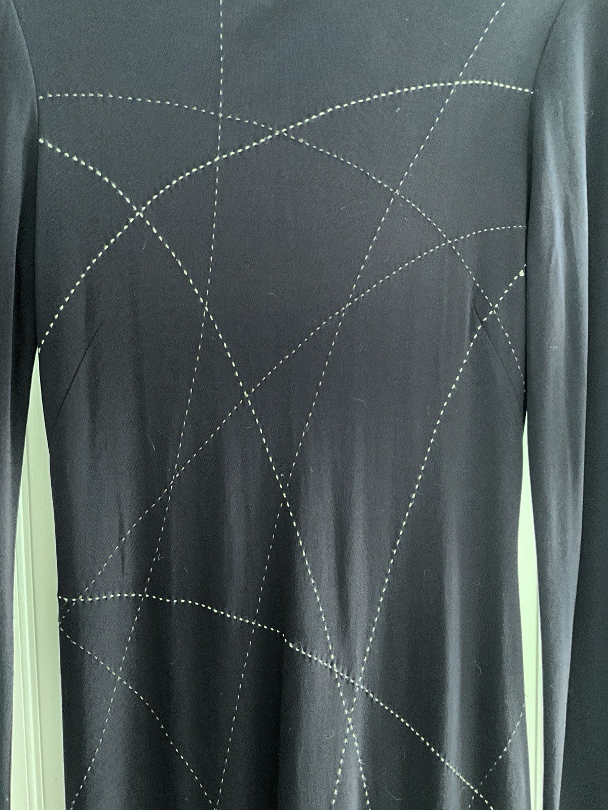 Vintage 2000s Rozae Nichols Midnight Blue Jersey Dress with Embroidered Lines