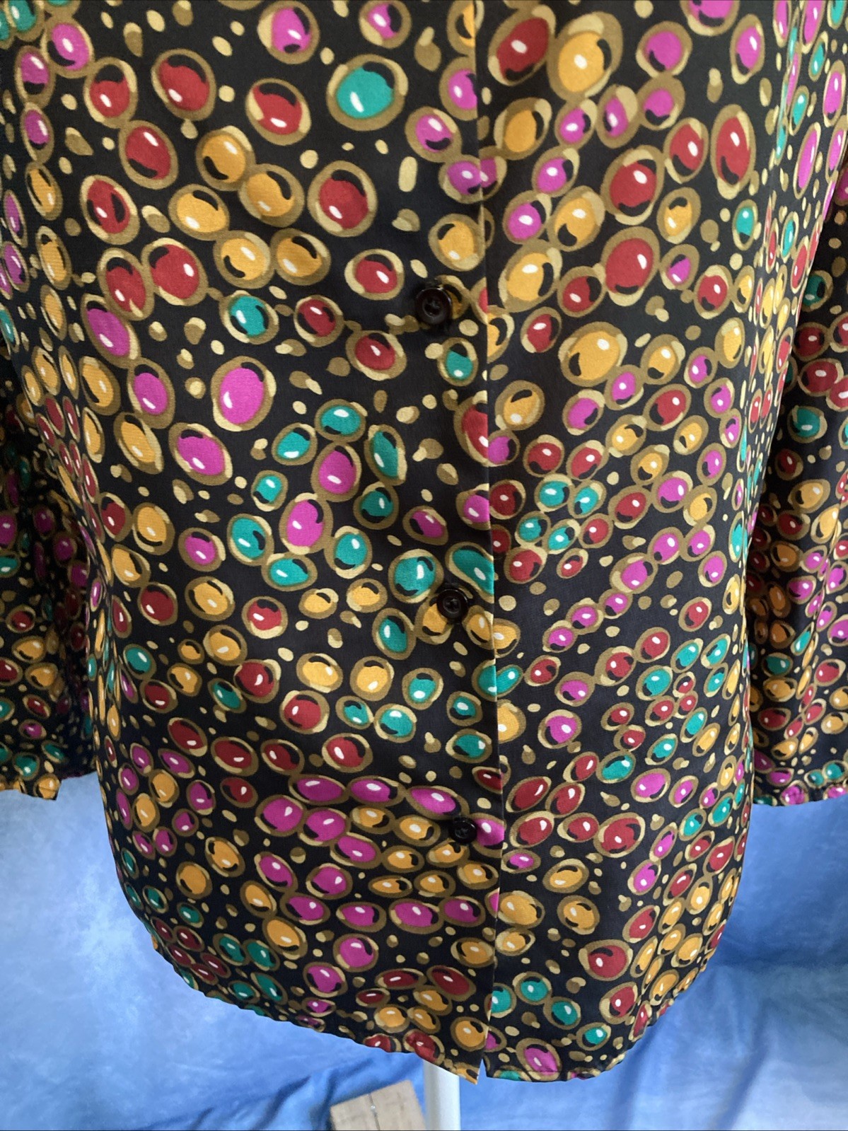 Vtg 80s Andre Sauvage Blouse Asymmetrical Button Geometric Pebble Art To Wear 8