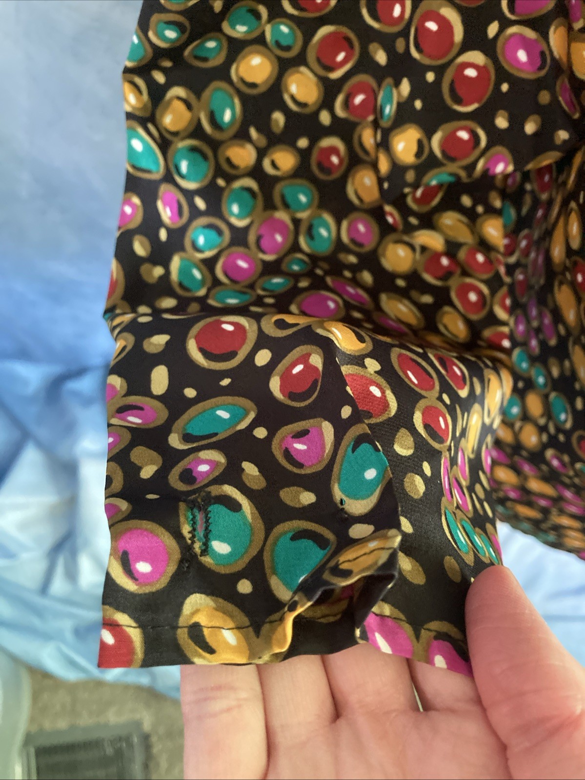 Vtg 80s Andre Sauvage Blouse Asymmetrical Button Geometric Pebble Art To Wear 8