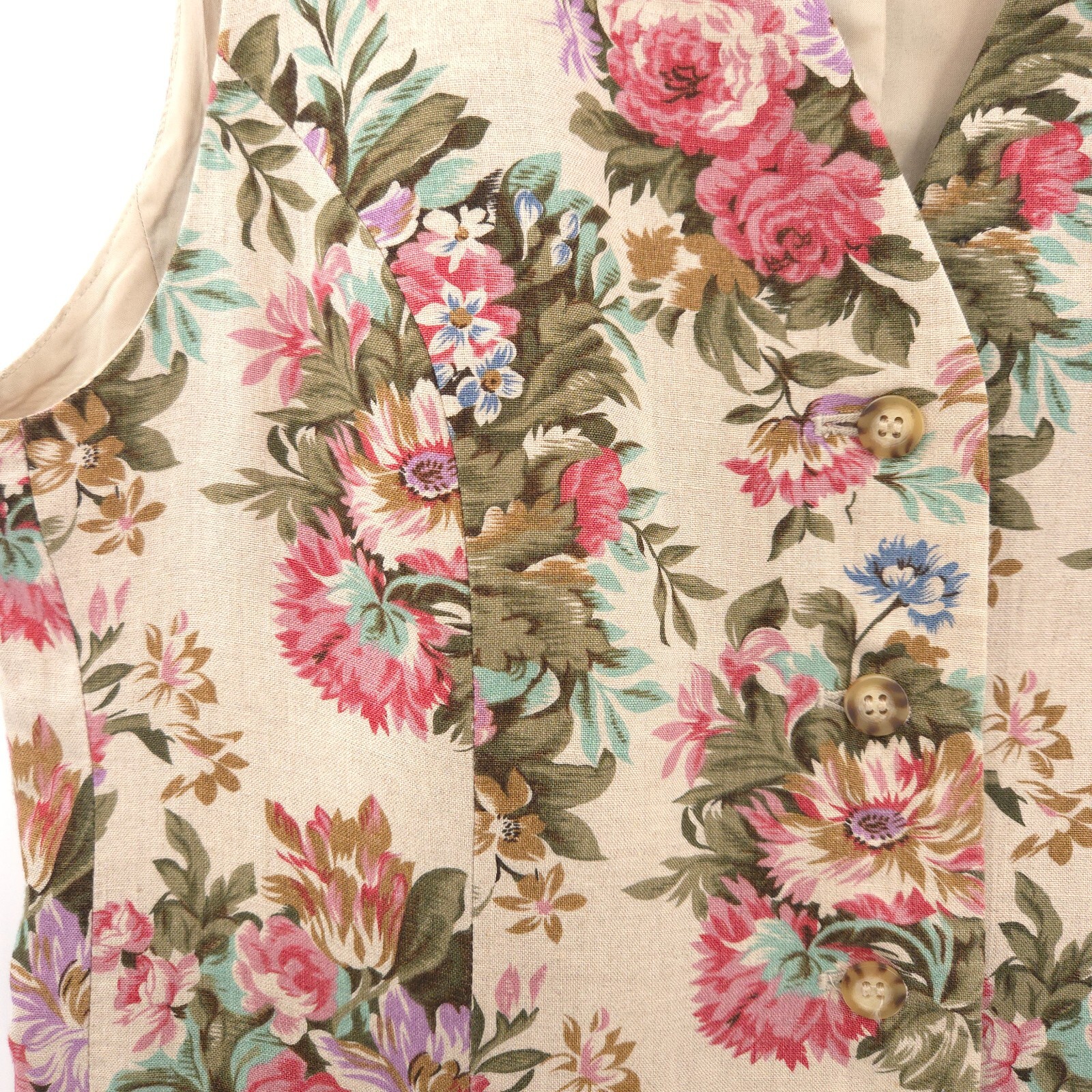 Vintage 1990s Talbots floral linen vest Size 12p petite longline cottage grandma