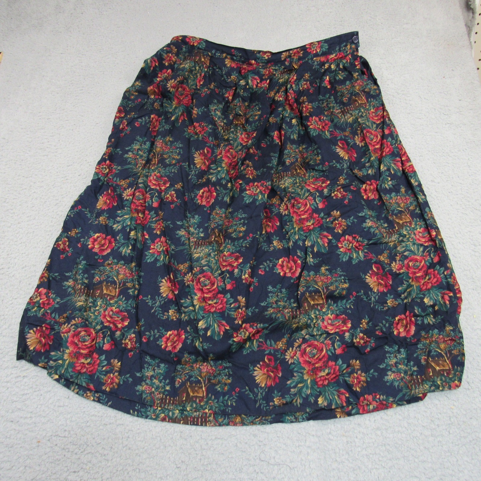 Koret Vintage Navy Floral Cottagecore Rayon Challis Midi Skirt Size 18 125L865A