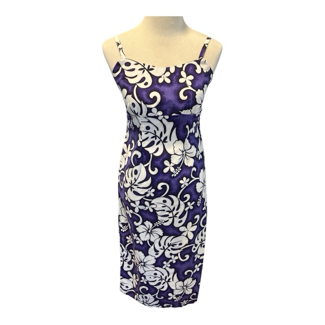 Vintage Tien Yang Made in Hawaii Purple White Floral MIDI Dress Size XS
