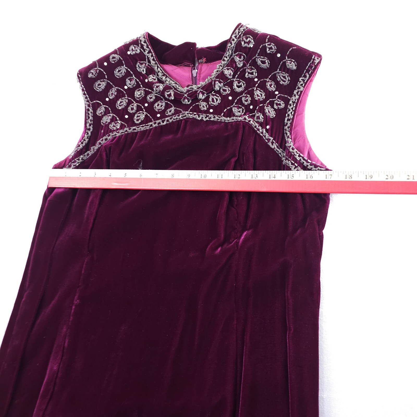 VTG 60s Velvet Goddess Bombshell Party Column Maxi Hostess Dress Purple Beaded