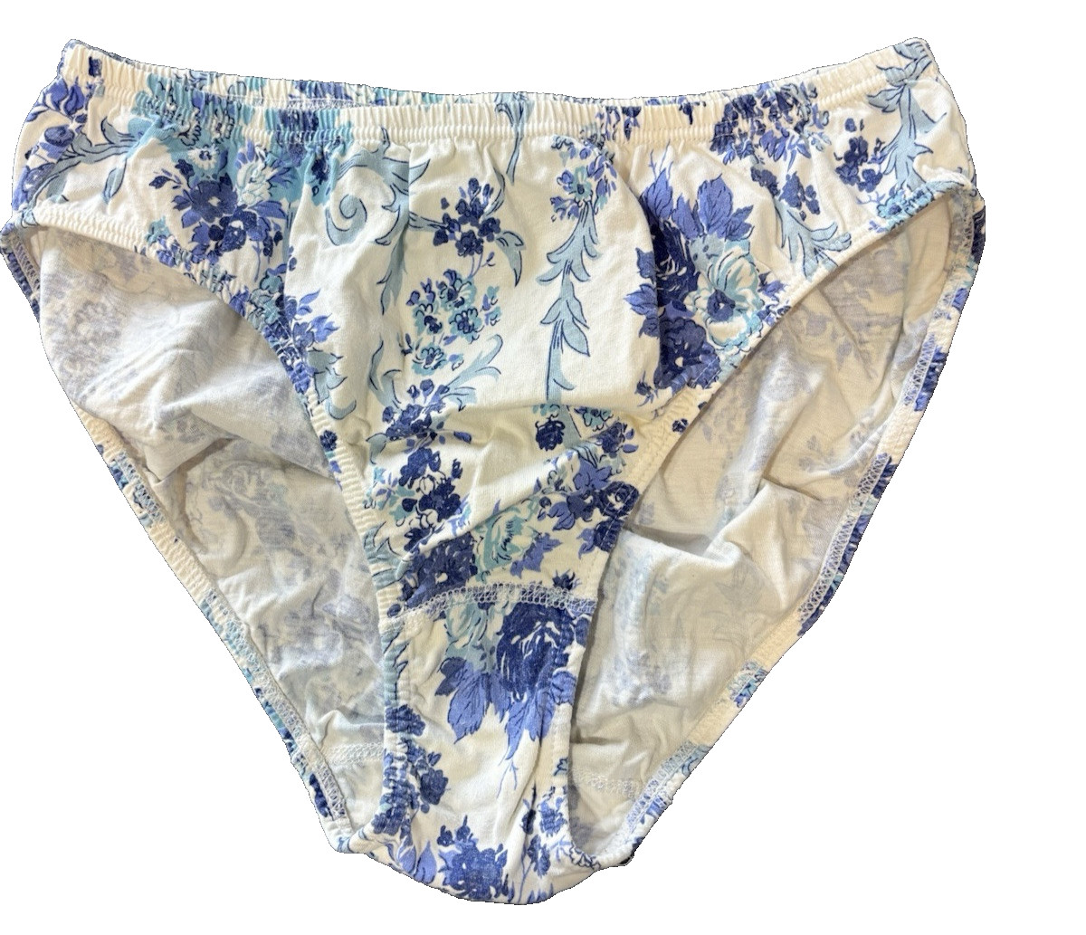 Victoria’s Secret Vintage L. Cotton Bikini Panties White Blue floral. Gold Crown