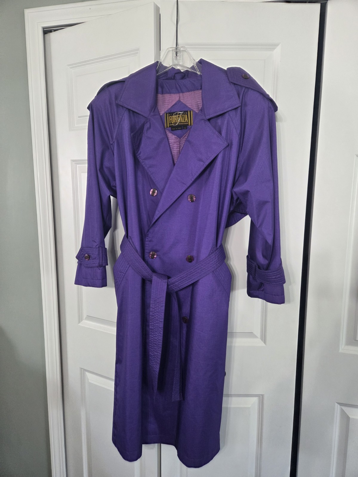 Vintage J. Forenza Trench Jacket Sz 11/12 Purple Chartreuse 80&rsquo;s 90&rsquo;s Y2K