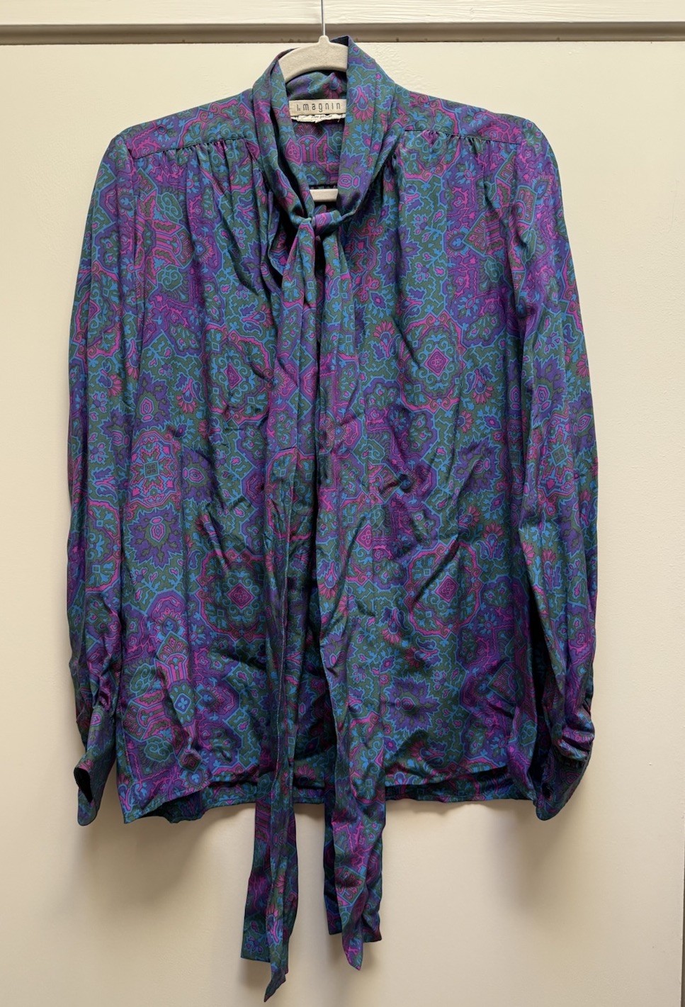 Vintage YSL Yves Saint Laurent Patterned Bow/Tie Women’s Blouse Shirt Sz 38
