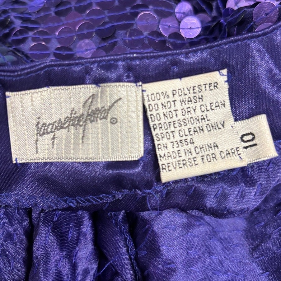 Vtg 90s Purple Sequin Open Back Mock Neck Cocktail Dress Size 10 Disco Glam Luxe