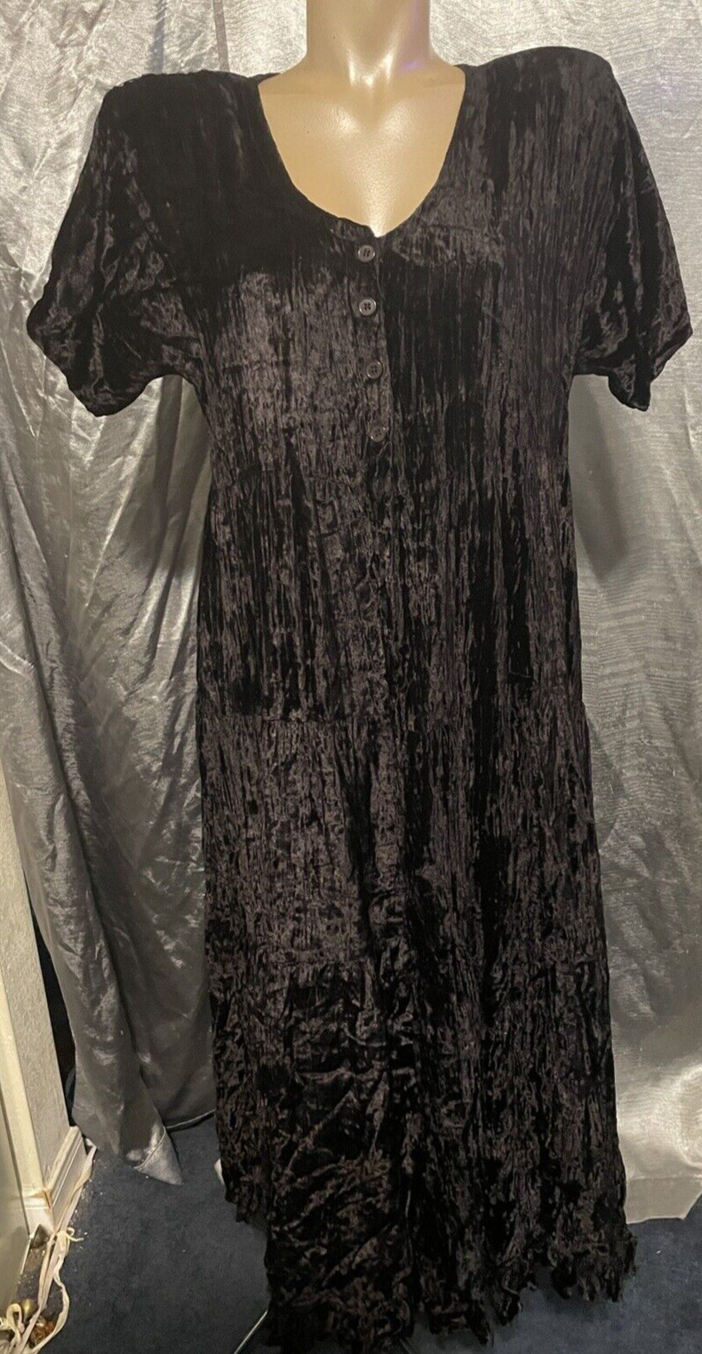 Vtg 90s Nostalgia Black Velvet Button Down Goth Midi Dress Whimisogth Sz Small