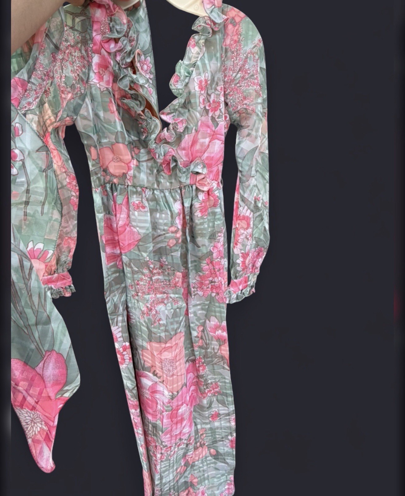 1960s-70s Kiki Hart Dress Vintage Pink/Green Floral Print RARE Offers Welcome