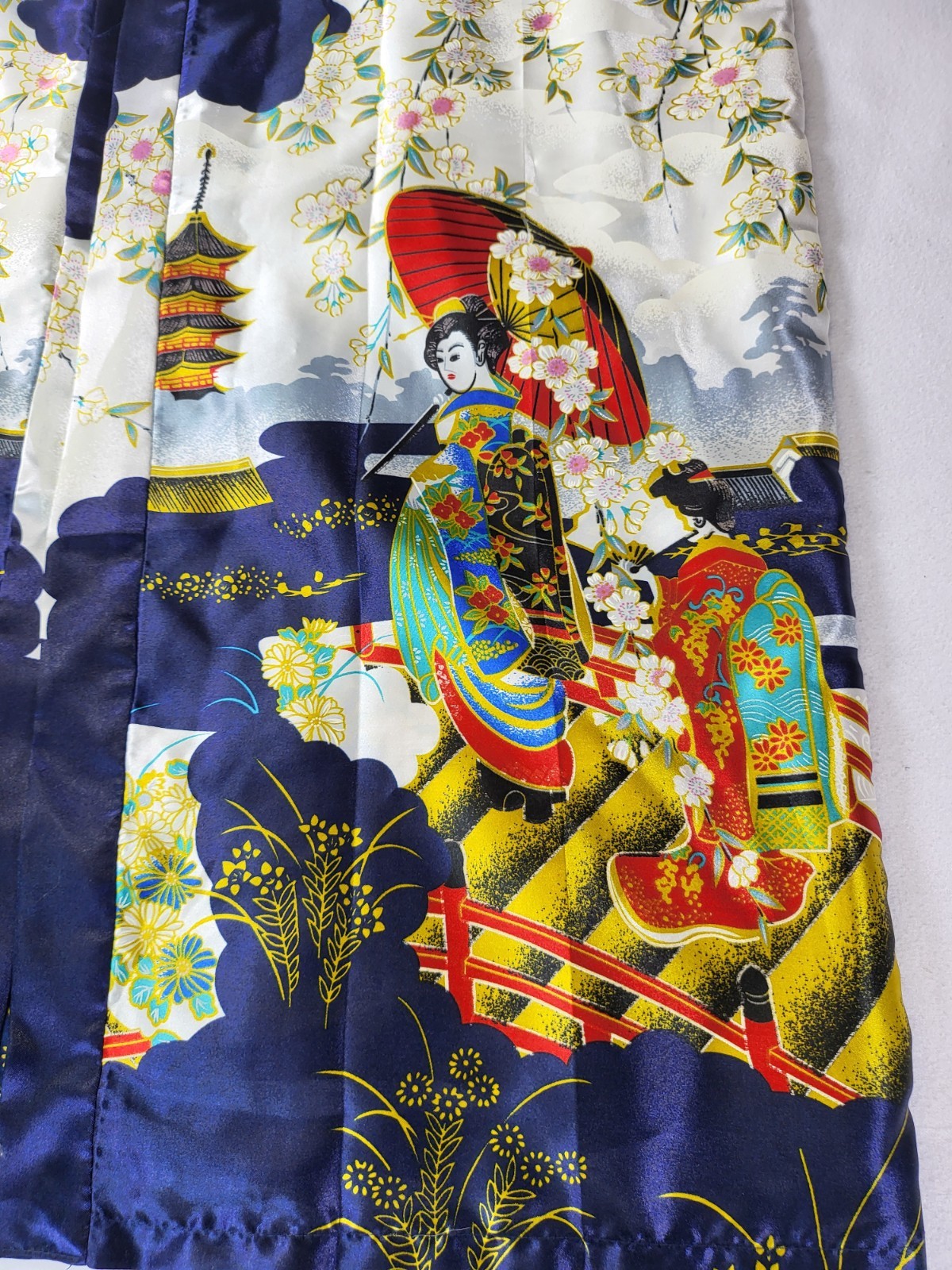 VTG Silver Dragon De Oriental Classic Blue Kimono Robe Geisha Womens XXL