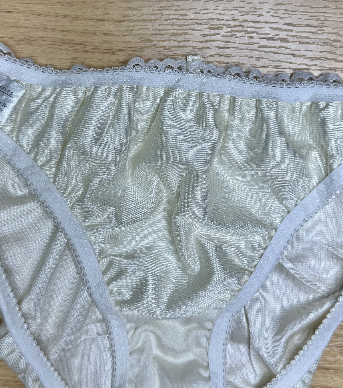 Vintage Pale Yellow Polyester Panty Nylon Lace Sissy Bikini Hi Cut Brief Sz.5