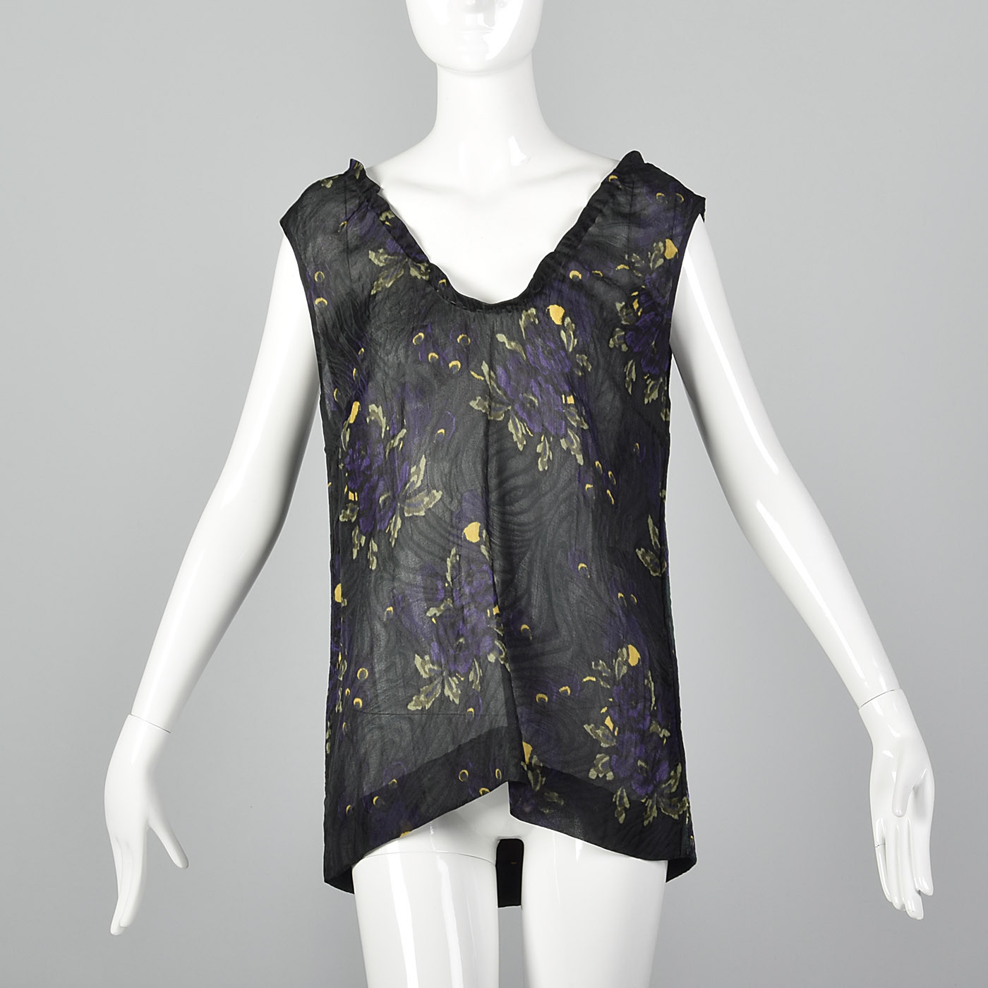Medium 2010s Marni Silk Wool Tank Top Sleeveless Tank Purple Floral French Seams
