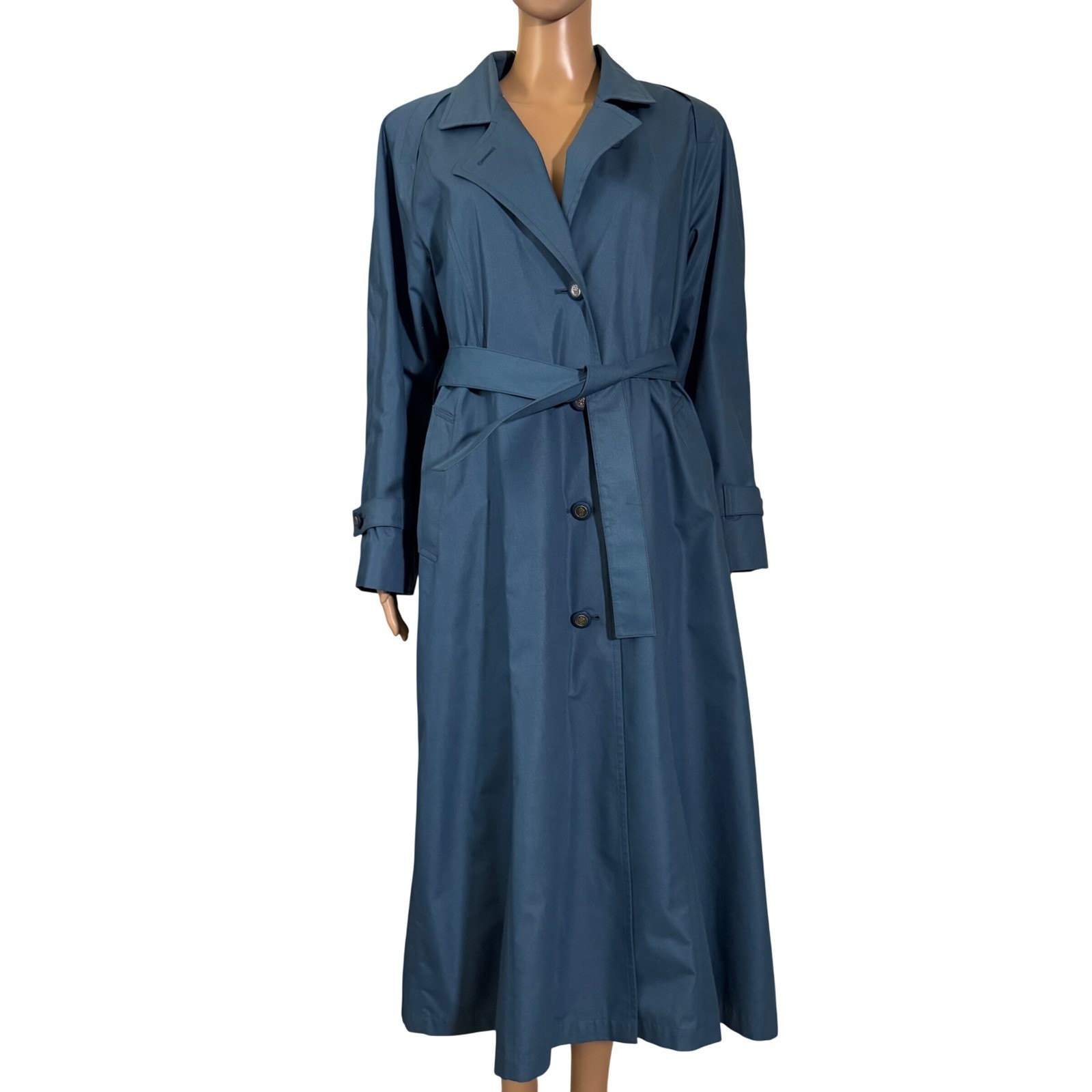 London Fog Vintage Blue Trench Coat Belted Long Rain Jacket Women&rsquo;s 10 Reg