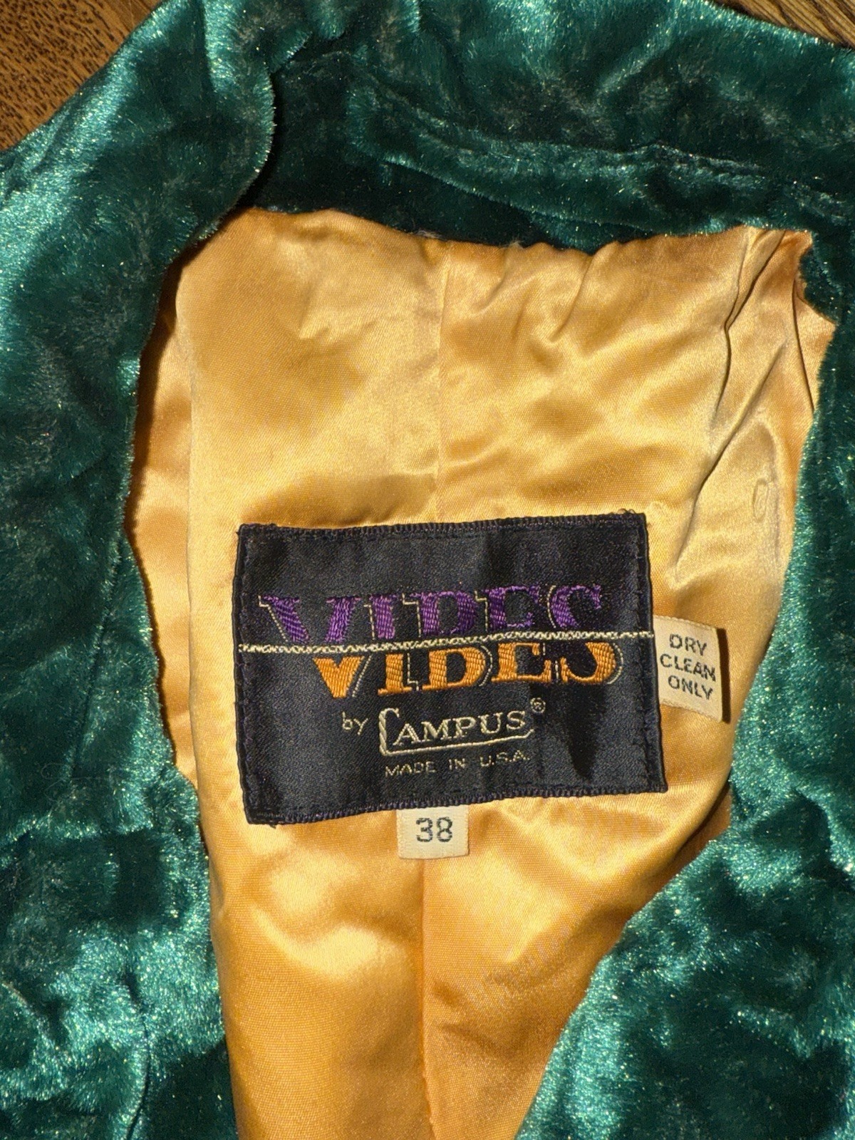 Green Crushed Velvet 70s Double Breasted Vintage Coat By VIBES by CAMPUS