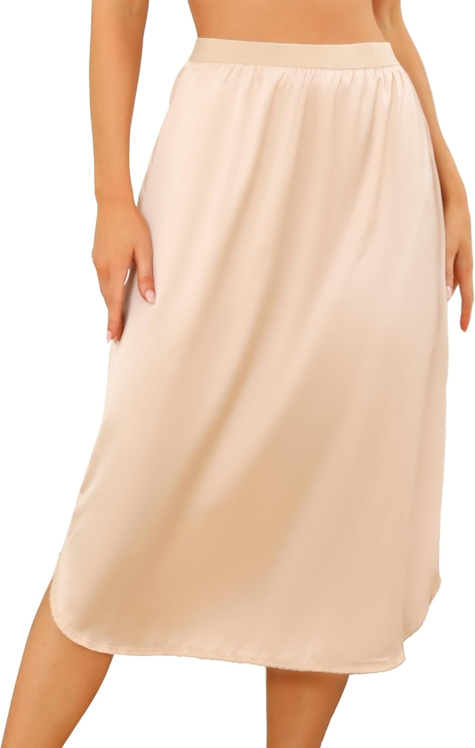 Women&rsquo;s Satin Half Slip Slit Lace Long Underskirt for under Dresses Size S-3XL