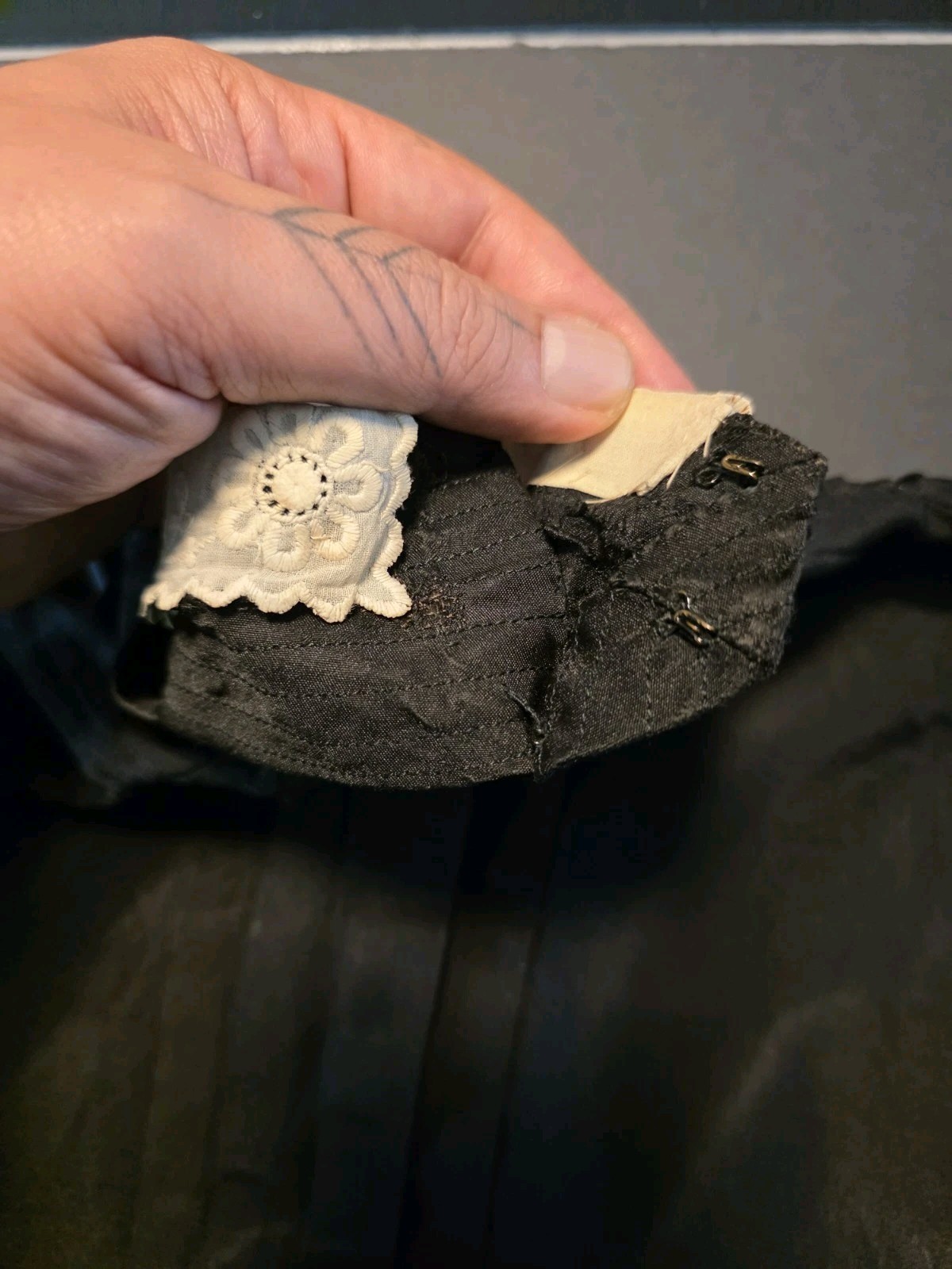Antique 1890s Victorian Black Silk Mourning Bodice Blouse High Neck Pleated Lace