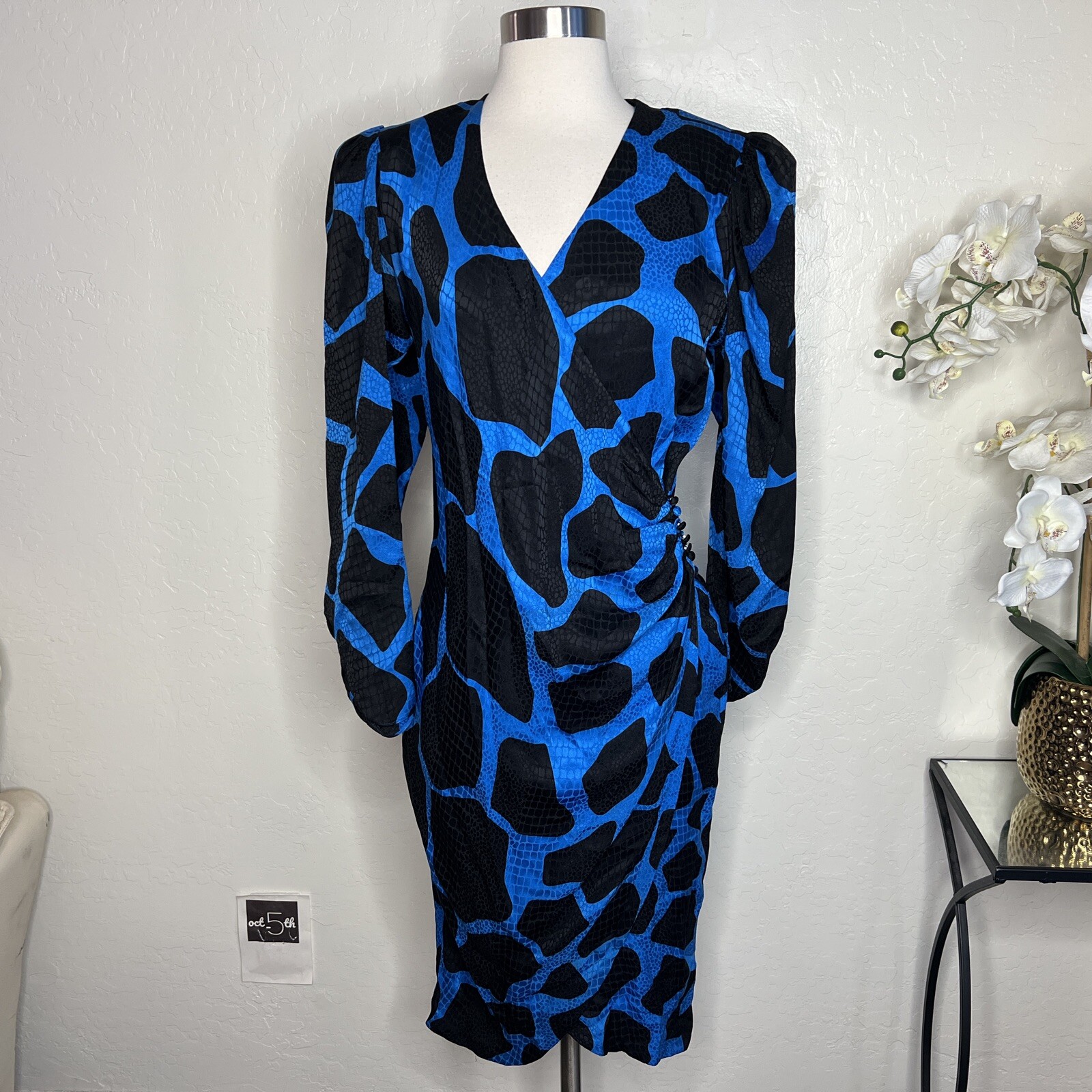 Flora Kung New York 100% Silk Vintage Retro 80s Wrap Dress giraffe Patterned 4