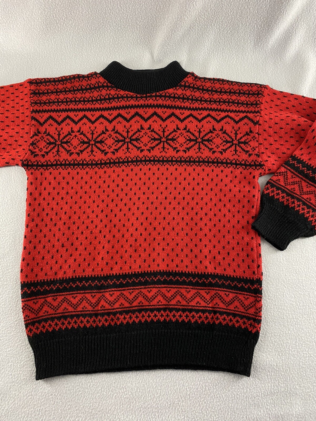 Vintage American Pride Sweater Pullover Nordic Pattern Red Black Acrylic Size S