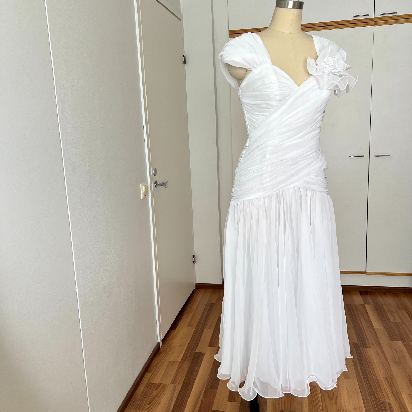 1980s JOHN CHARLES Minimalist Wedding Dress Drop Waist Bridal Fairytale Romantic