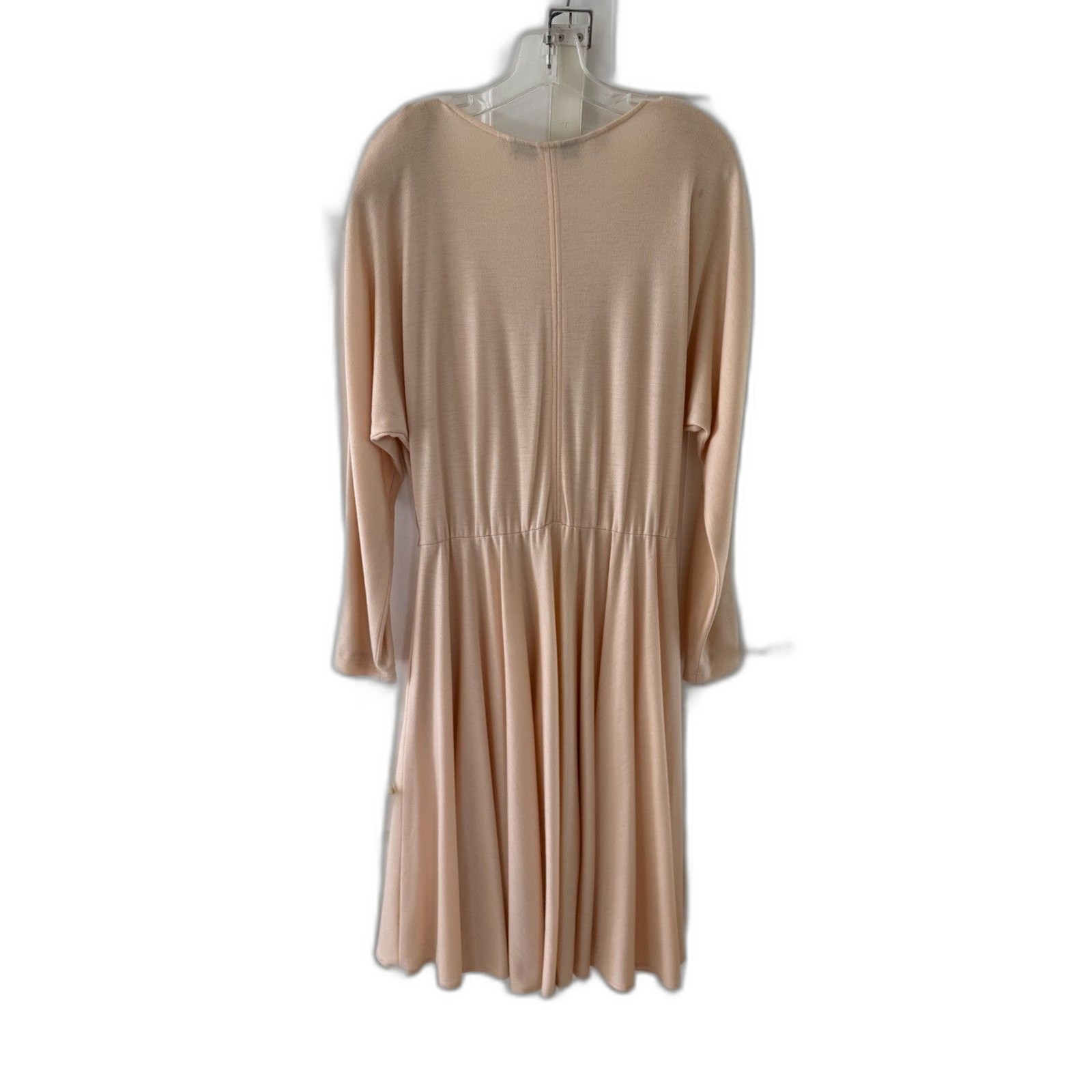 MS Chaus Peach Knit Dress Size 14 Long Sleeve V-Neck