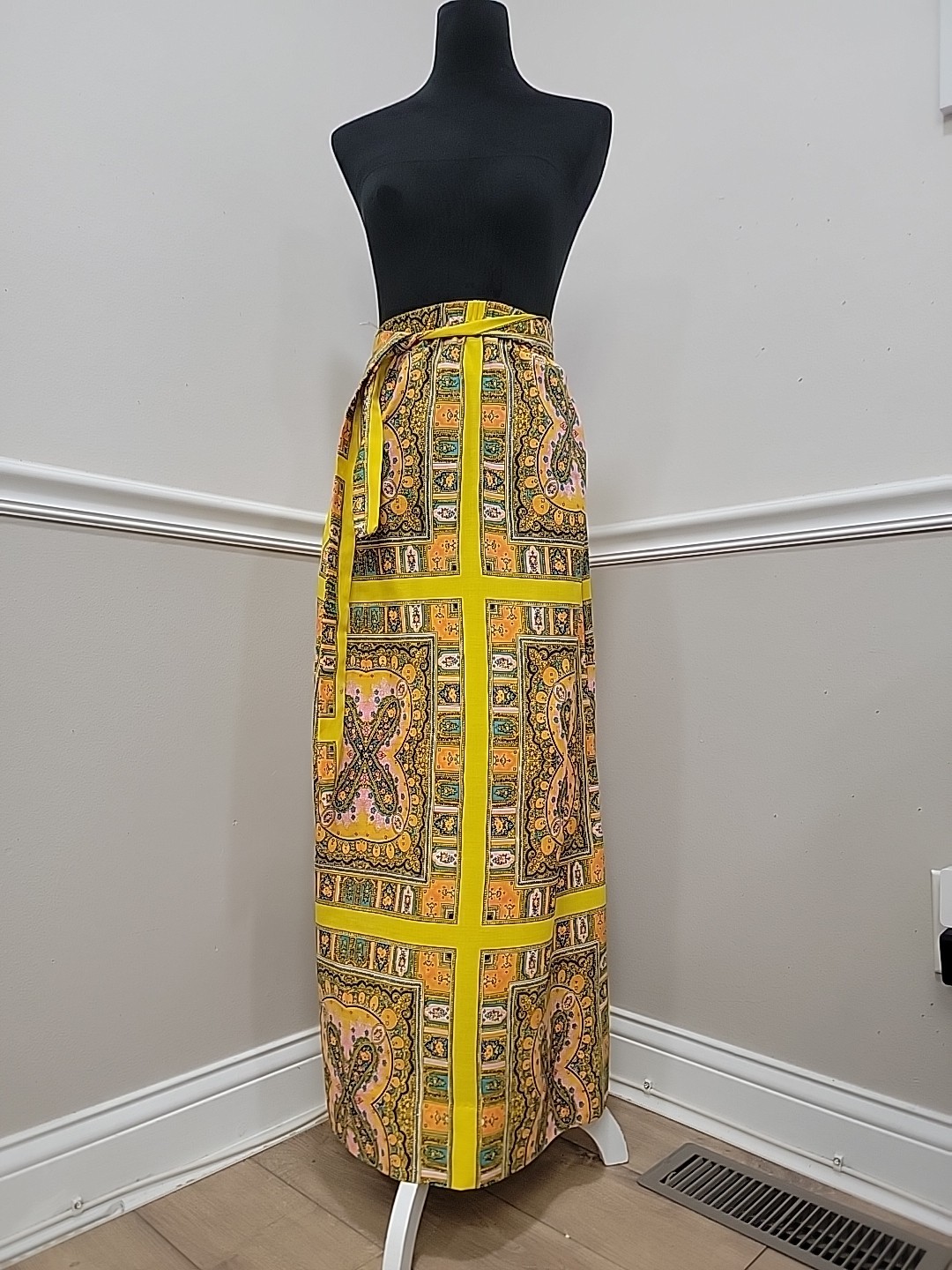 Vintage Psychedelic Cotton Maxi Groovy Skirt Scarf Print Boho Festival 70s