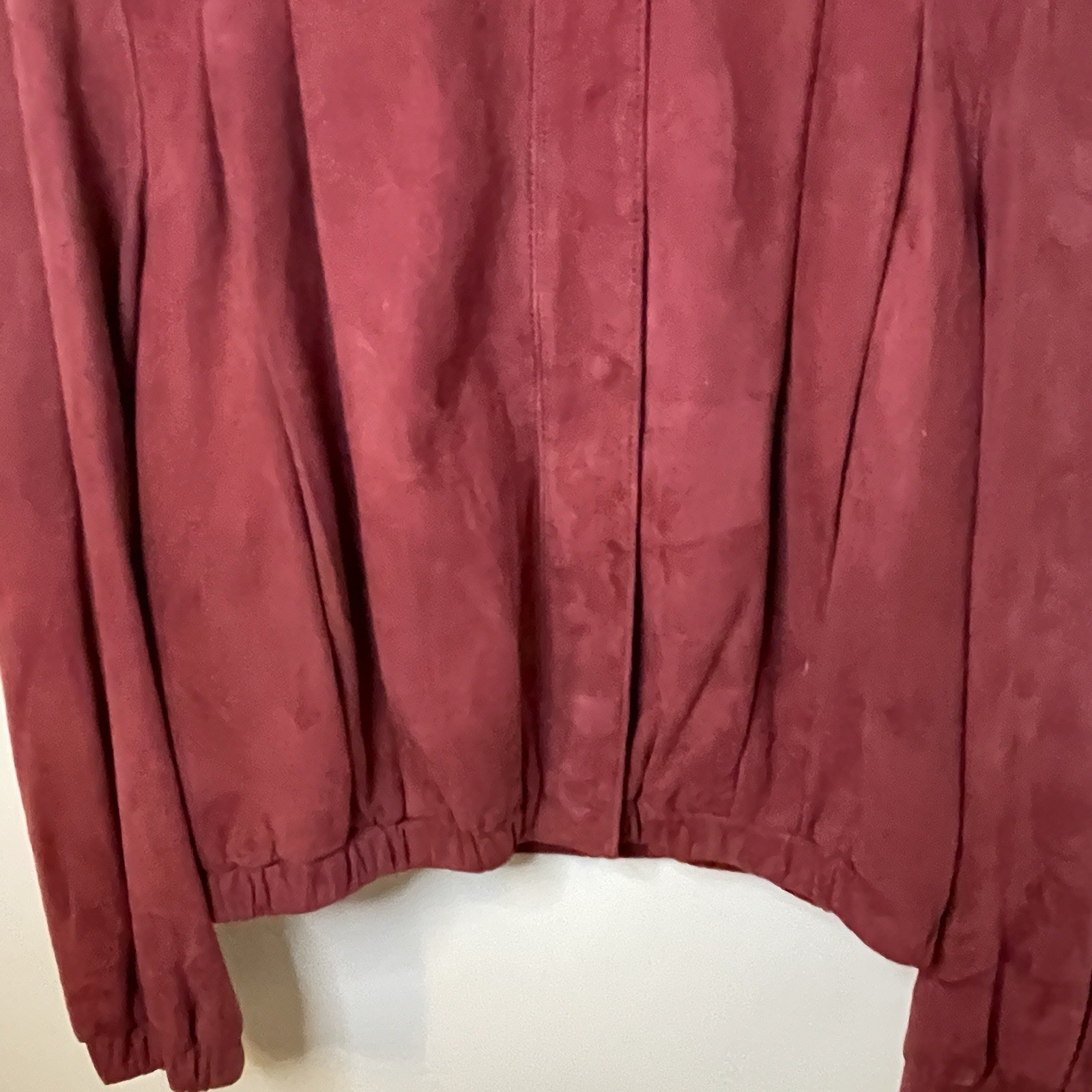 VTG Jeffrey Bank Raspberry Red Suede Moto Bomber Blouson Jacket Pleats Sz 10