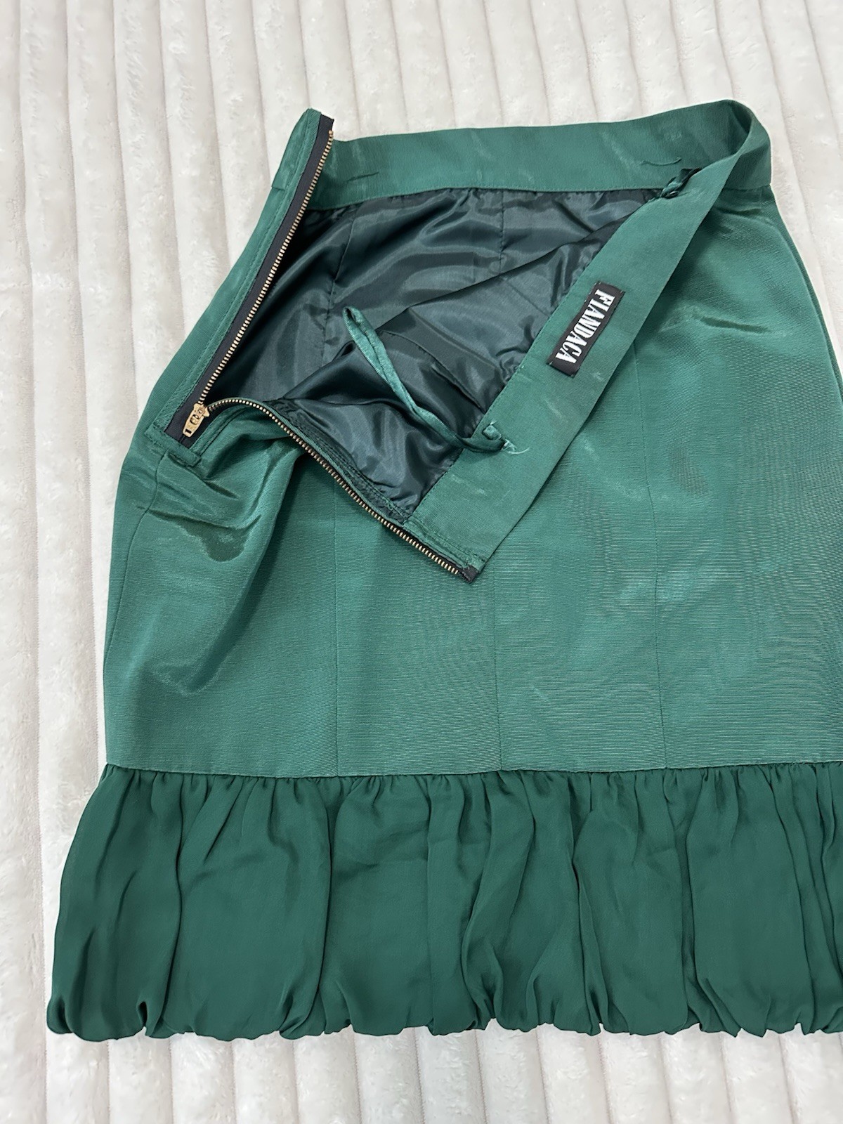 VTG Fiandaca Small 2 Piece Skirt Set Emerald Green 100% Wool Made In USA Rare
