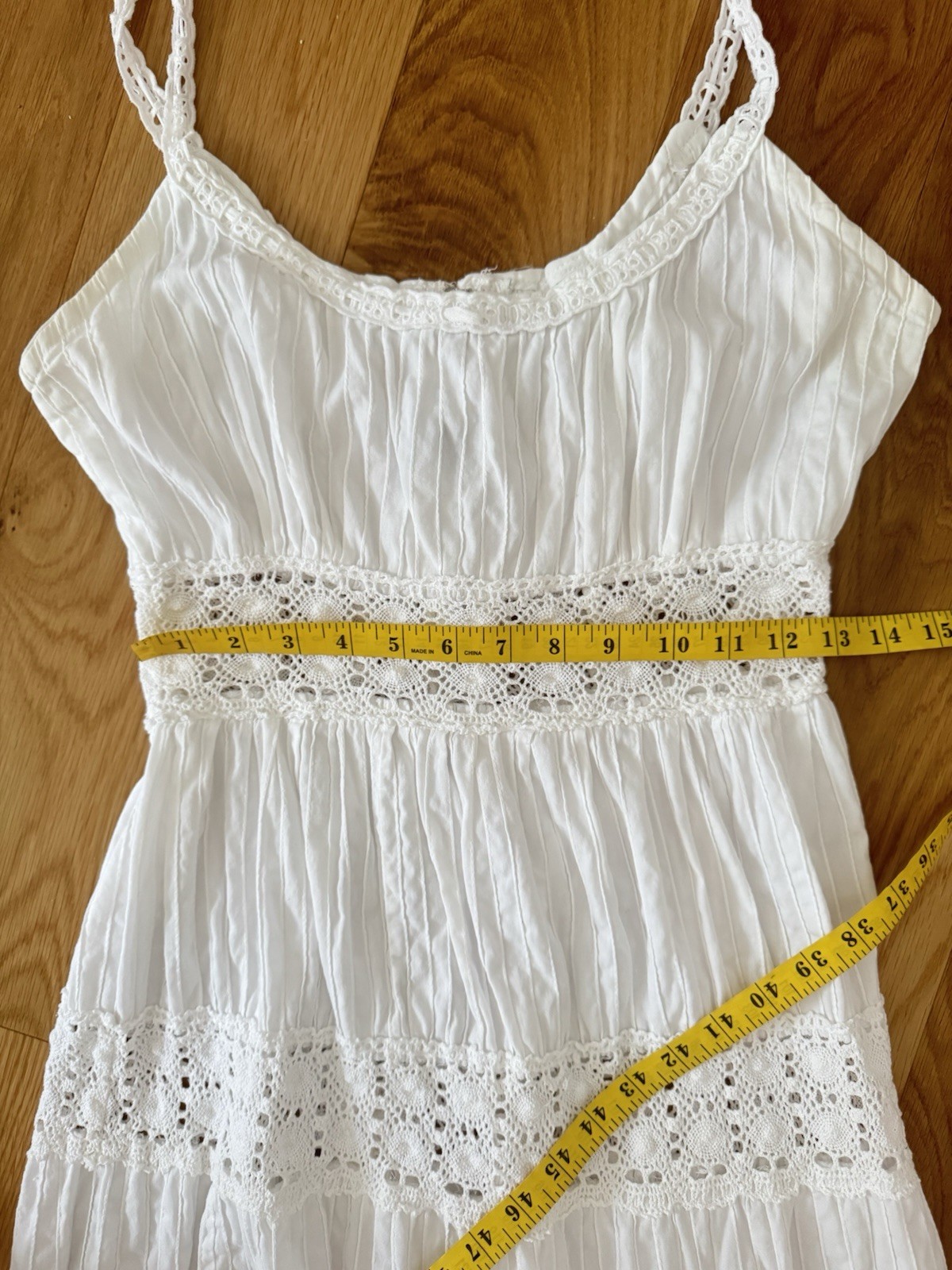 Vtg 70s White Cotton Crochet Sundress Prairie Dress Cottagecore Boho Bridal