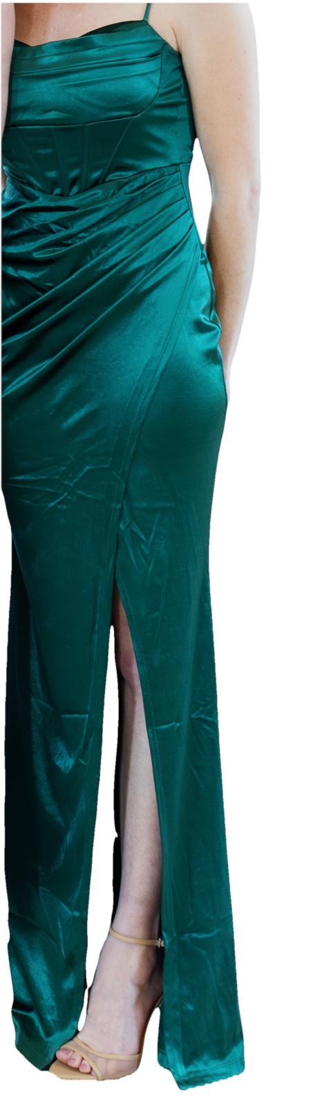 Windsor Dark Green Satin High Slit Maxi Evening Formal Cocktail Gown Dress small
