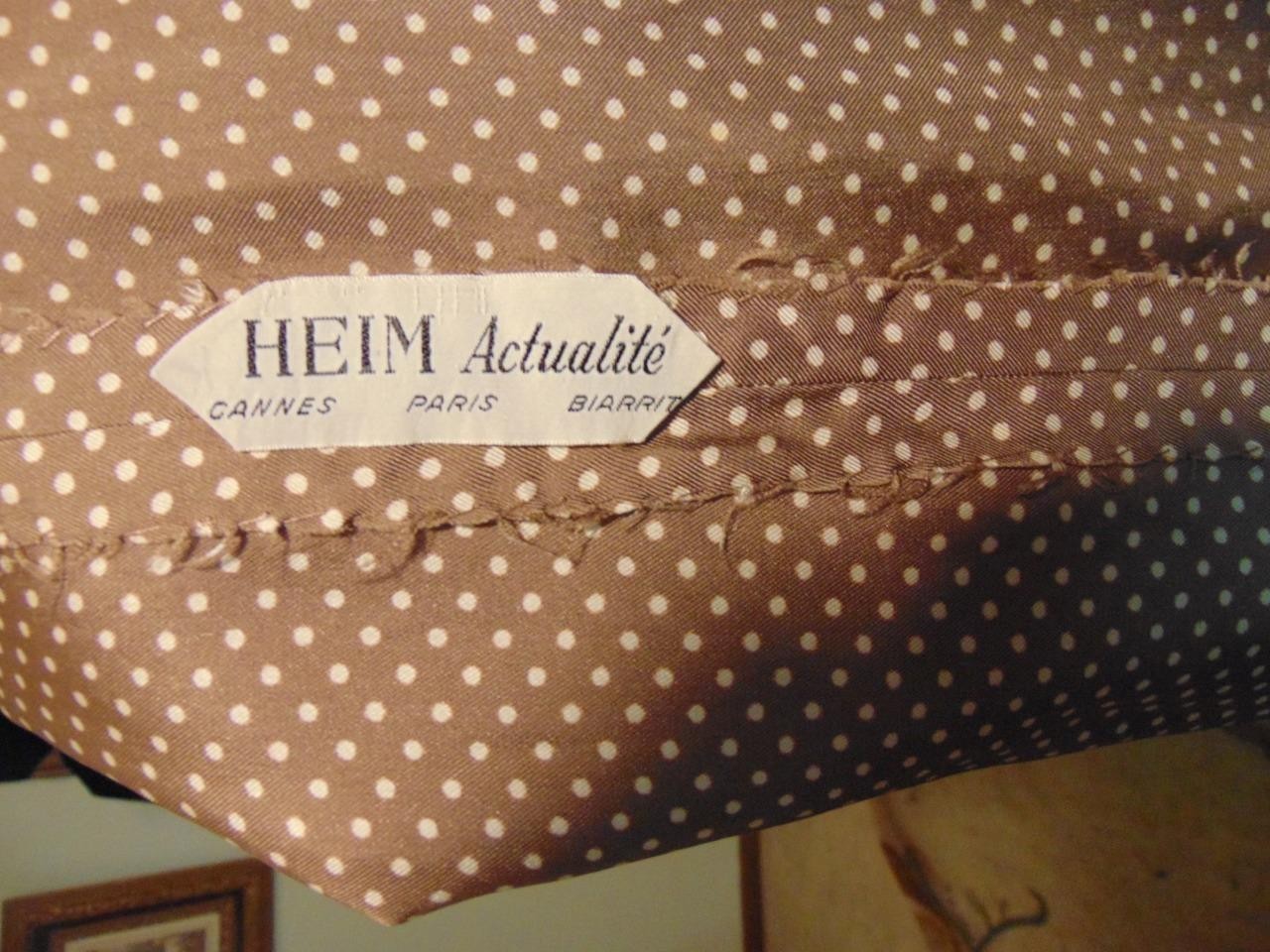 VTG 50s Heim Actualite (Jacques Heim) France Brown Silk Polka Dot Dress 29W