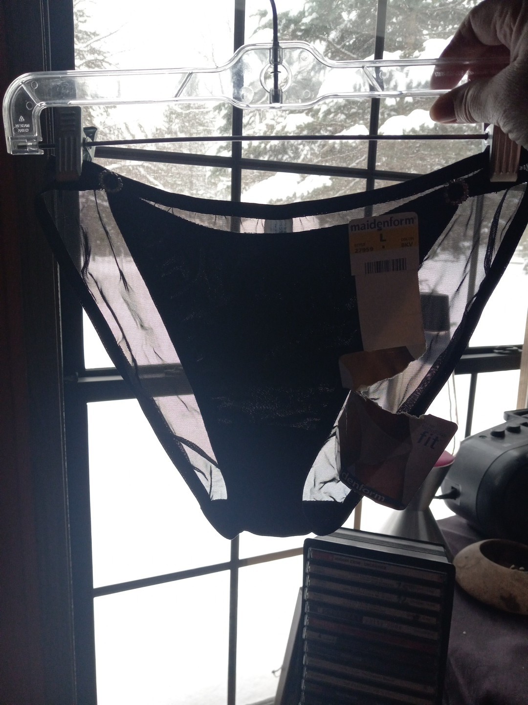 Vintage Panties NOS MAIDENFORM STRING BIKINI VELVET SHEER BACK LG 12-18 PANTIES