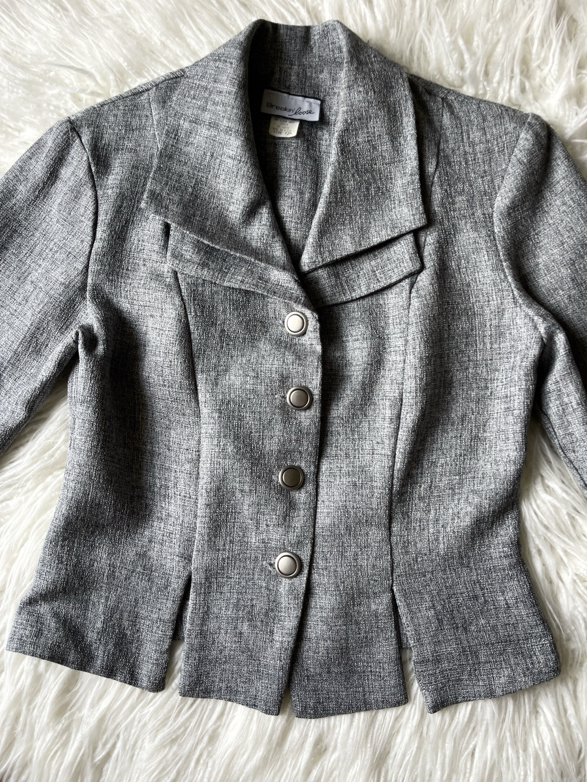 Vtg 90s Gray Tweed Mini Skirt Jacket Set Breakin Loose 7/8