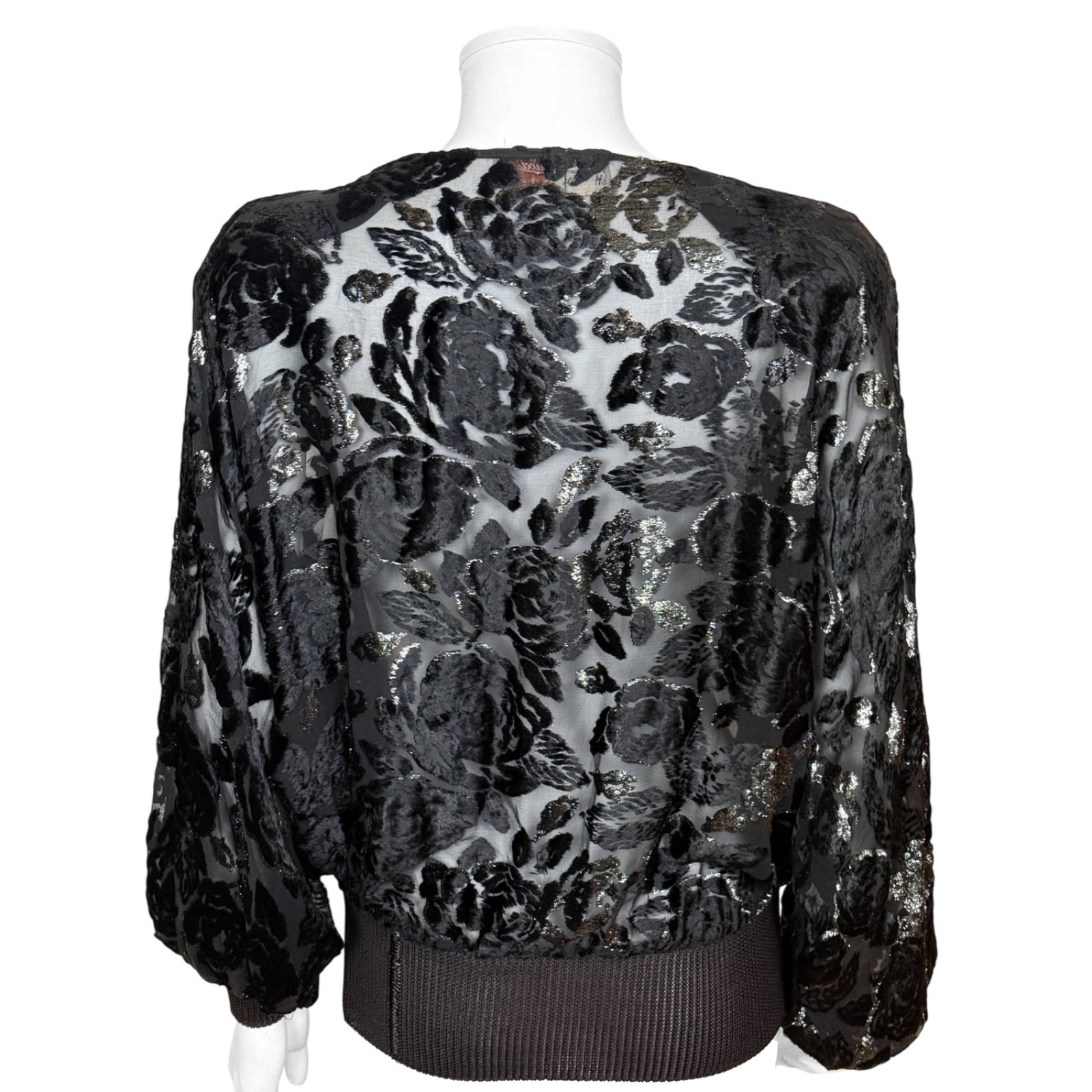 Vintage 1980s Gucci Silk Blend Devore Velvet Top Dolman Sleeve Made in Italy 40