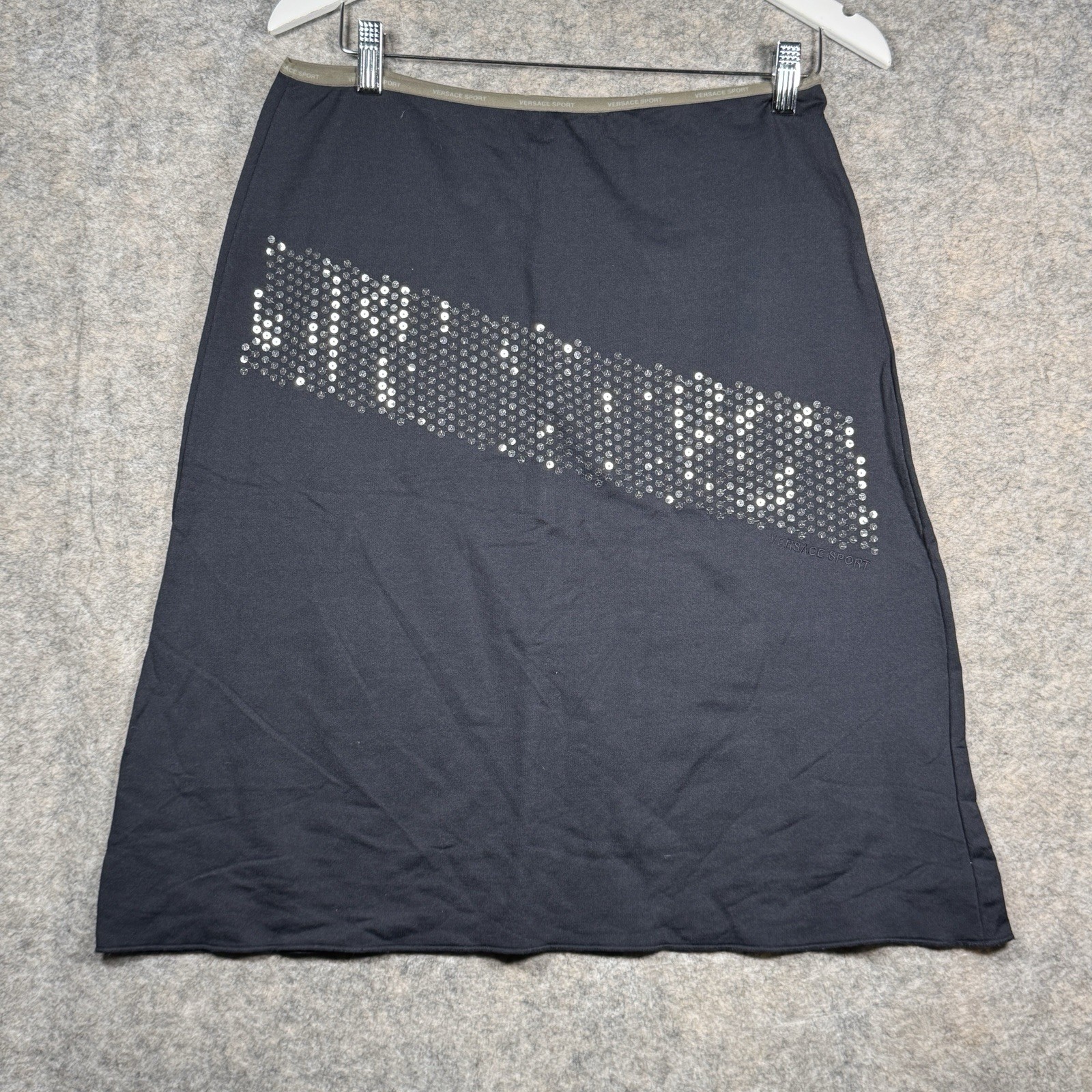 Vintage Womens Y2K Versace Sport Embellished Skirt Size L 30×34 Navy Blue