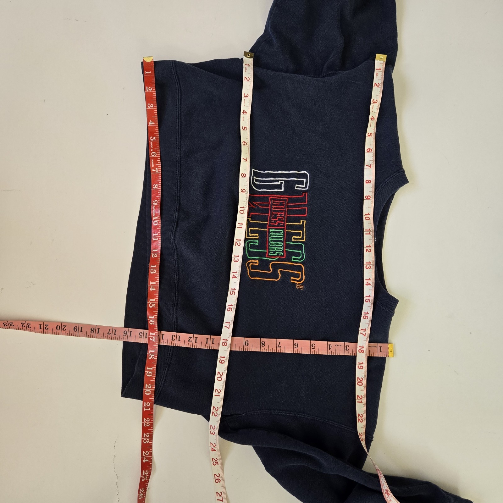 Guess Blue Embroidered Guess Colors Crew Neck Sweatshirt 1990s OSFM Cropped Boxy