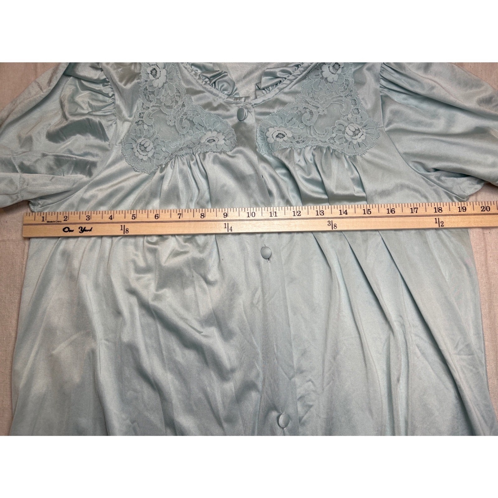 Lorraine Vintage Light Blue Lace Button Front Nightgown Housecoat Short Sleeve