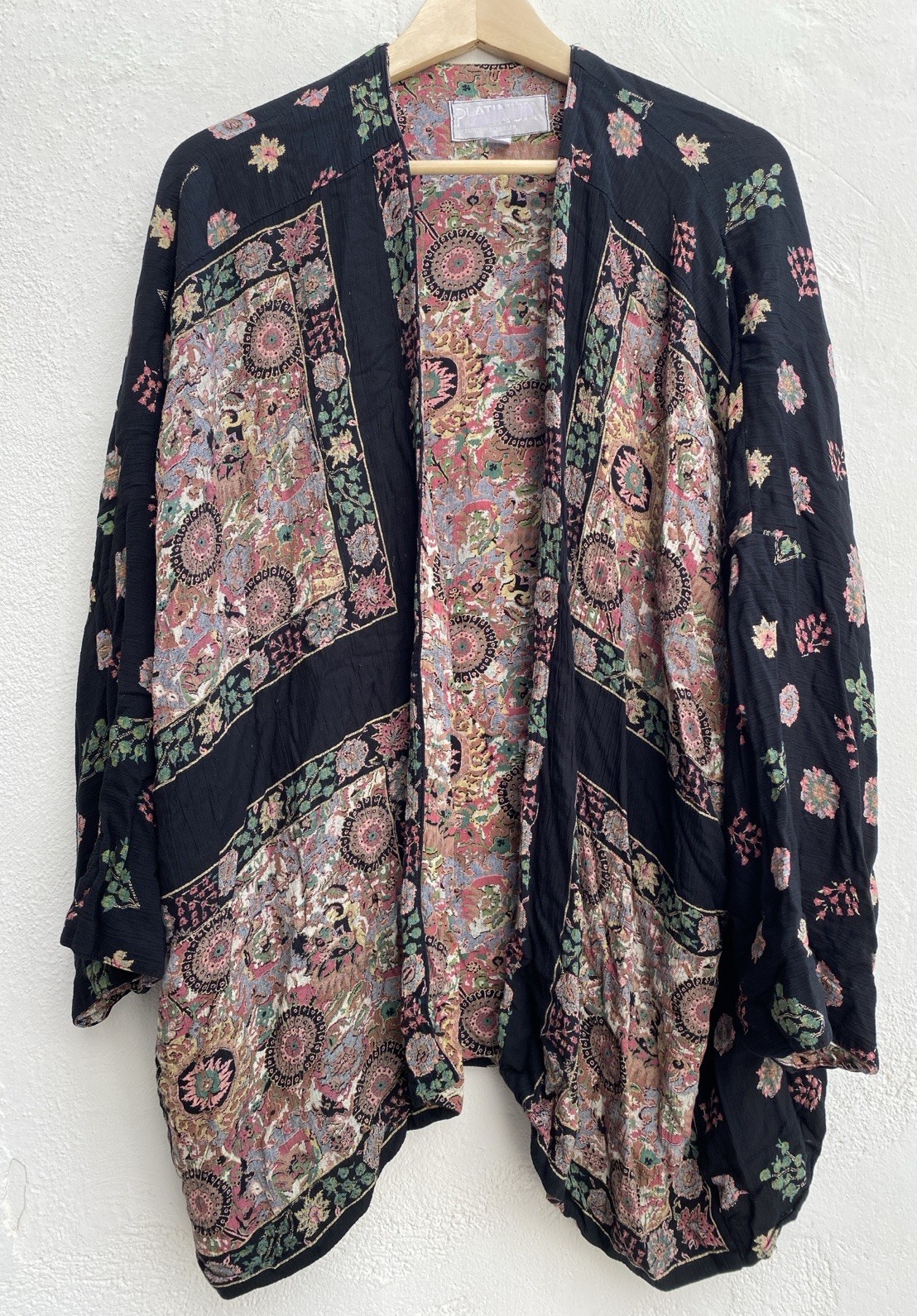 Platinum By Dorothy Schoelen O/S Boho Open Front Jacket Floral Art To Wear