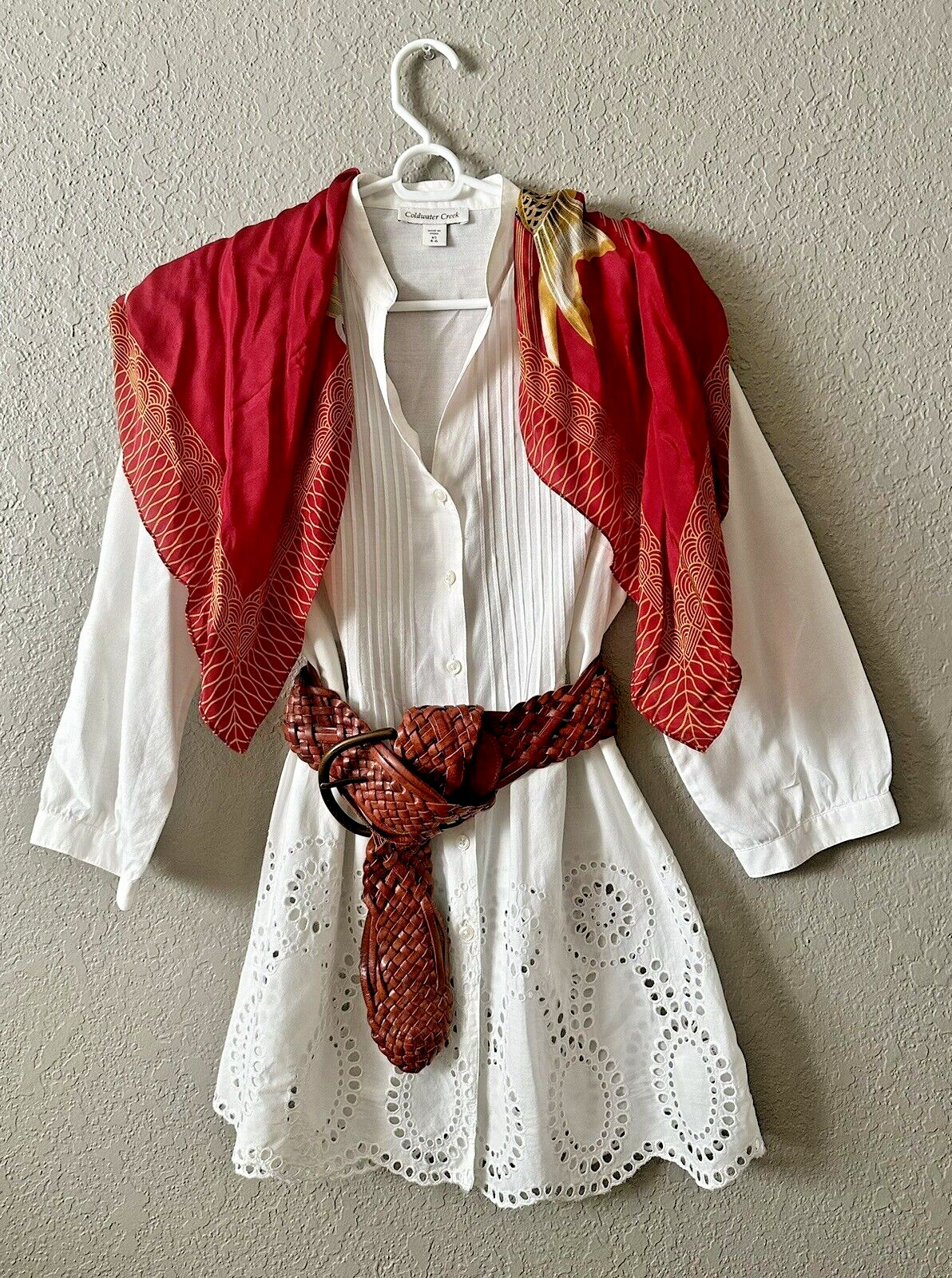 Coldwater Creek White Blouse Embroidered Eyelet, Pintucks Size XS/S 4-6
