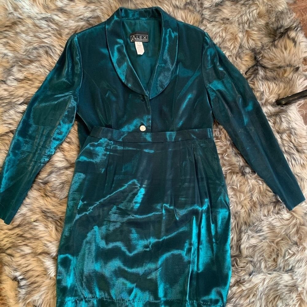 Alex Evenings vintage green emerald 2 piece skirt church wedding suit
