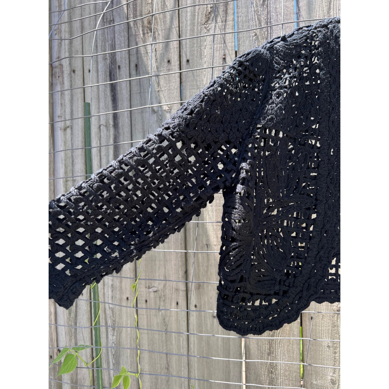 OSCAR DE LA RENTA VTG Black Ribbon Crochet Lace Bolero Cropped Jacket S/M