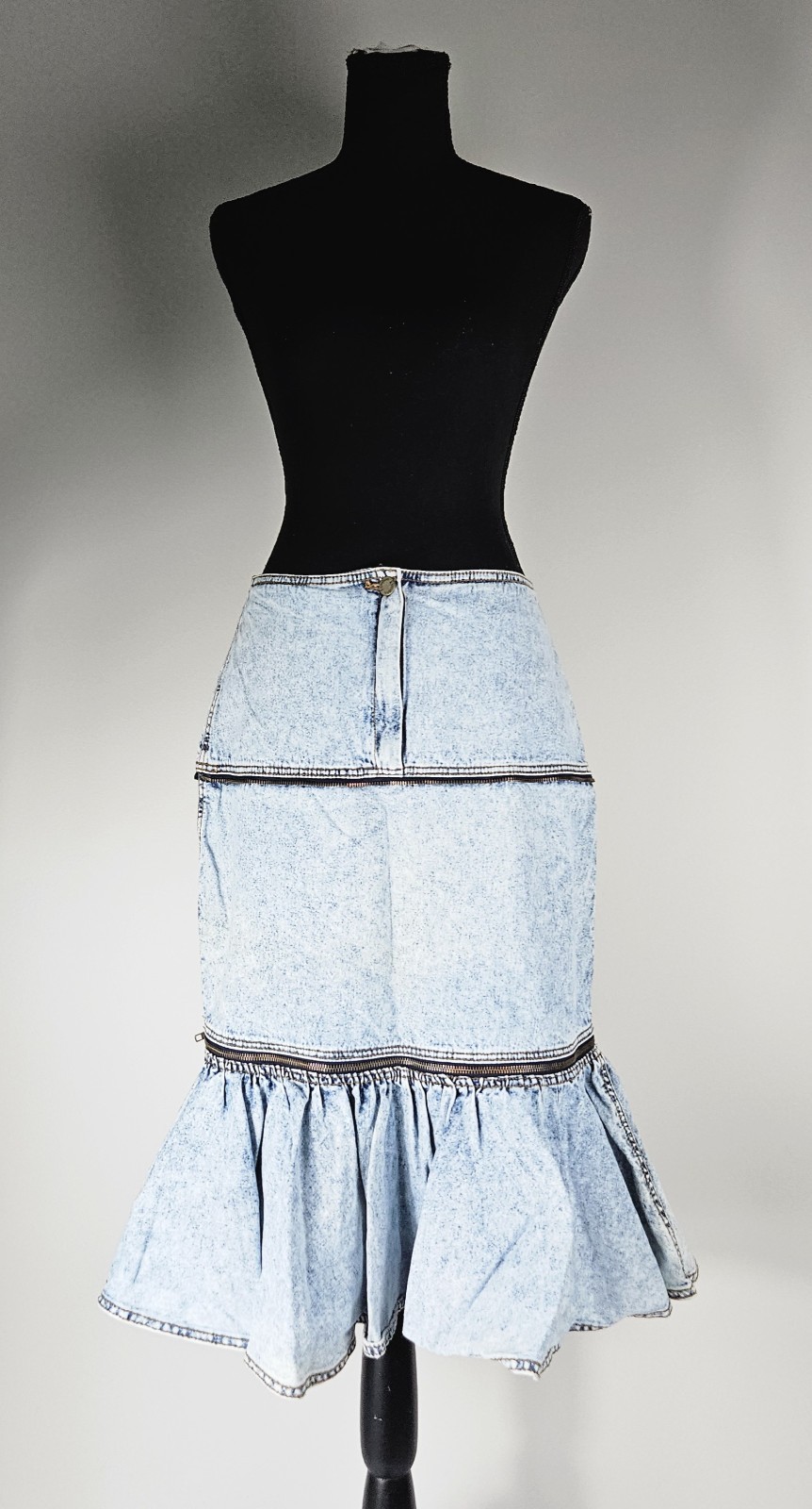 RARE VINTAGE 80s Convertible 3 IN 1 Zip Off RUFFLE LONDON LONDON Acid Wash SKIRT