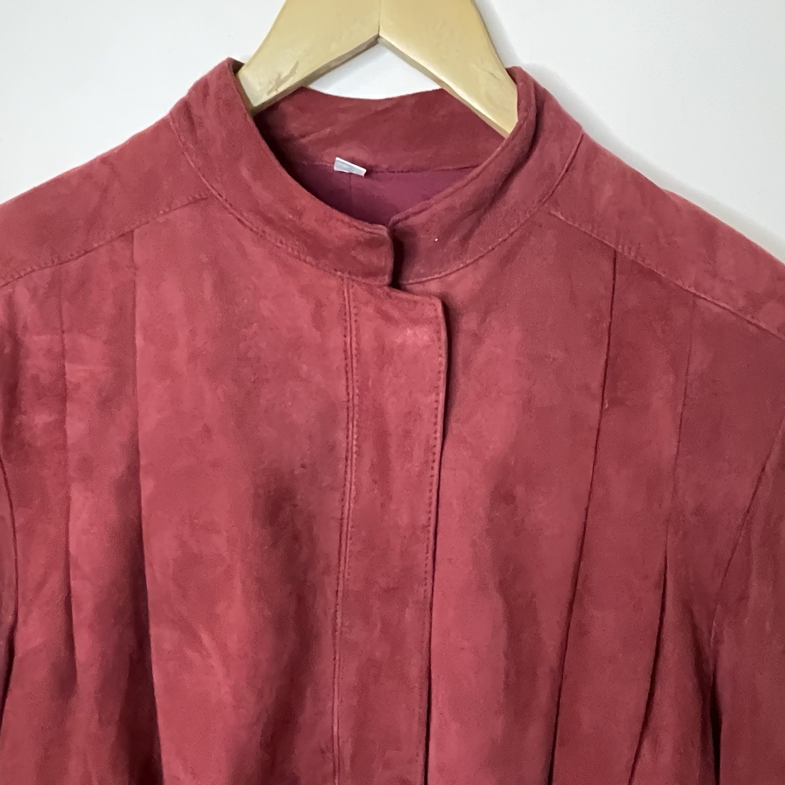 VTG Jeffrey Bank Raspberry Red Suede Moto Bomber Blouson Jacket Pleats Sz 10